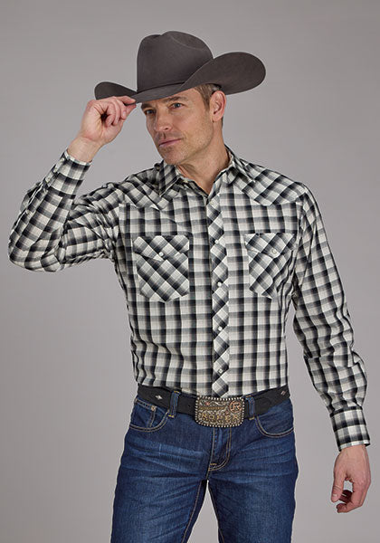 Men's Snap Woven Plaid Long Sleeve Shirt - Roper