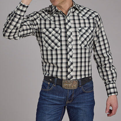 Men's Snap Woven Plaid Long Sleeve Shirt - Roper