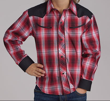 Roper Boys Cowboy Red-Black Plaid L/S Shirt