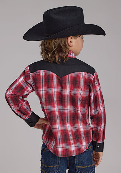 Roper Boys Cowboy Red-Black Plaid L/S Shirt
