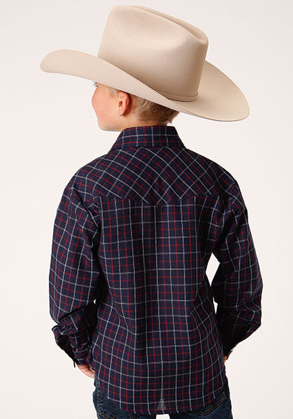 Roper Boys Snap Navy-Red Plaid L/S Shirt