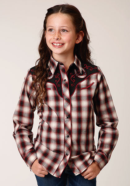 Roper Girls Cowgirl Wine-Black Plaid L/S Shirt