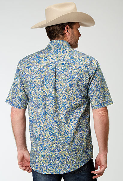 Men's Western Drip Blue Paisley Short Sleeve Shirt - Roper