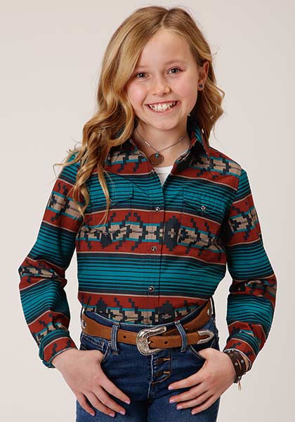 Roper Girls Aztec Horizontal Stripe Design L/S Shirt