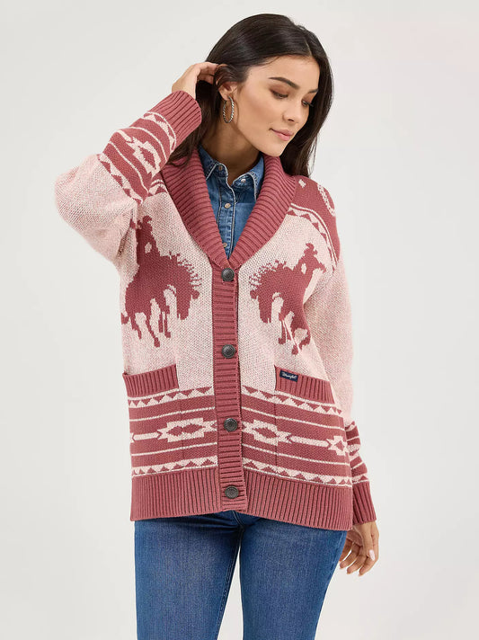 Wrangler Women Western Horse Pink Cardigan