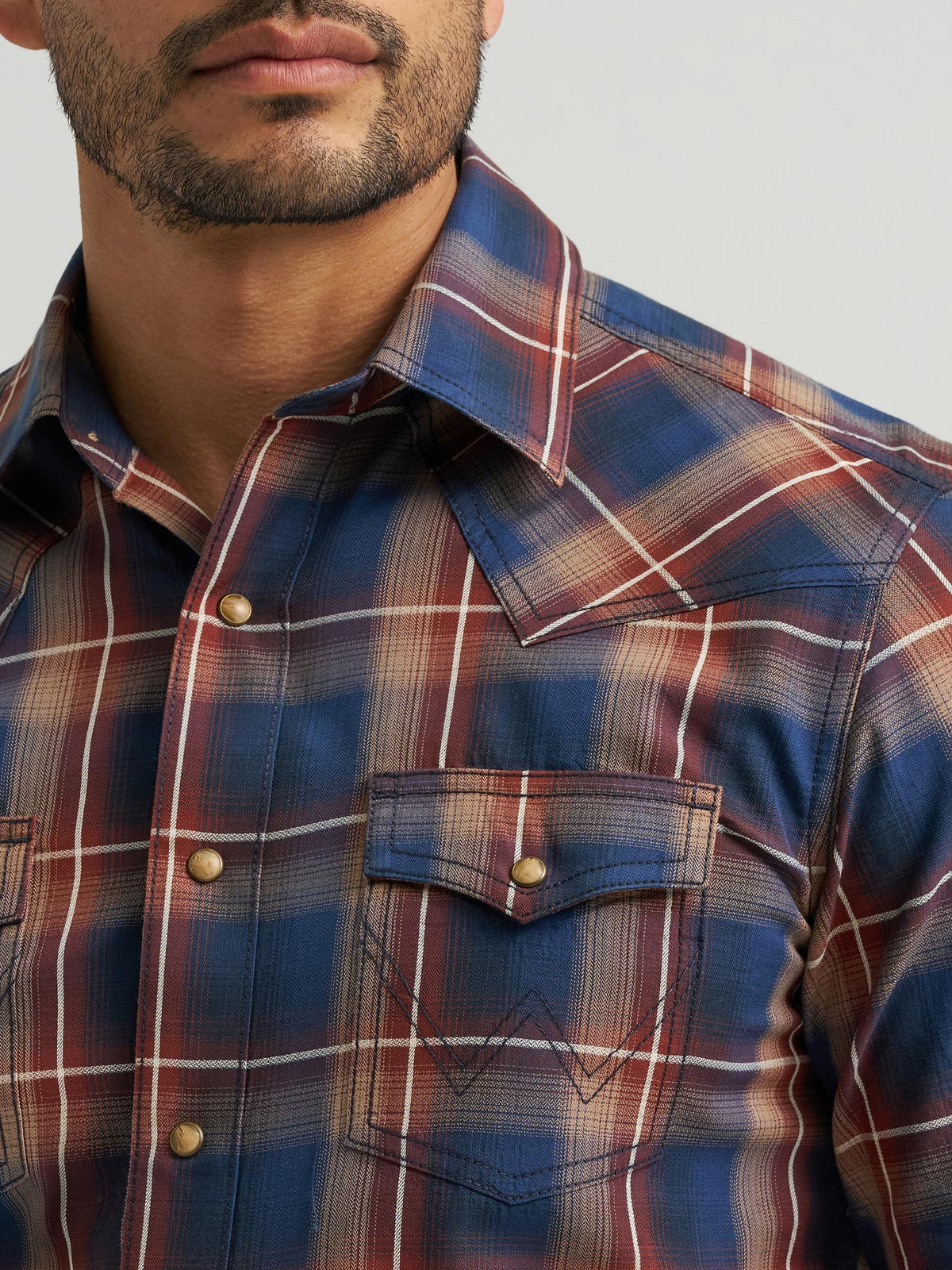 Wrangler Retro Premium Men's Blue Multi Plaid Snap Shirt
