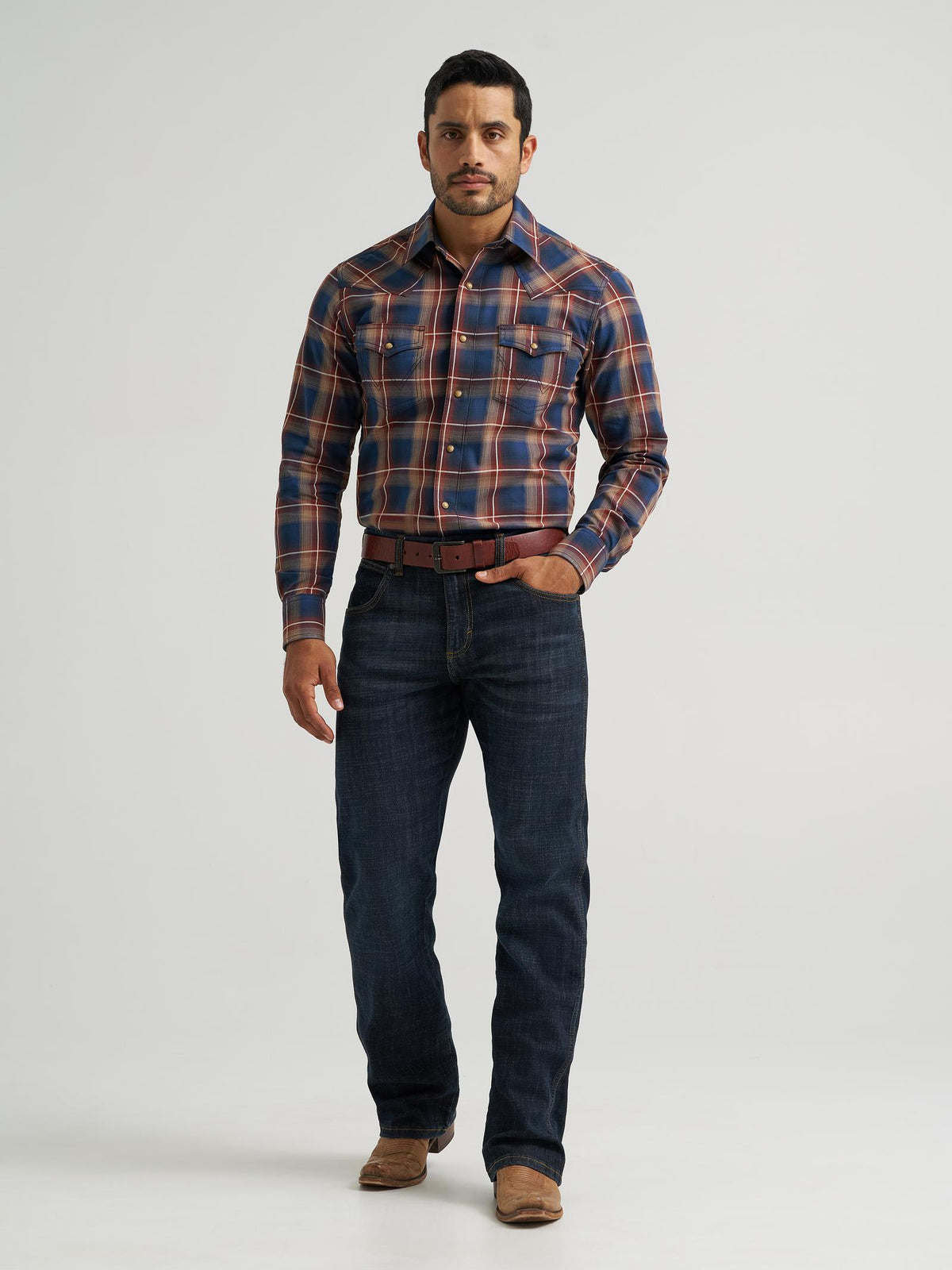 Wrangler Retro Premium Men's Blue Multi Plaid Snap Shirt