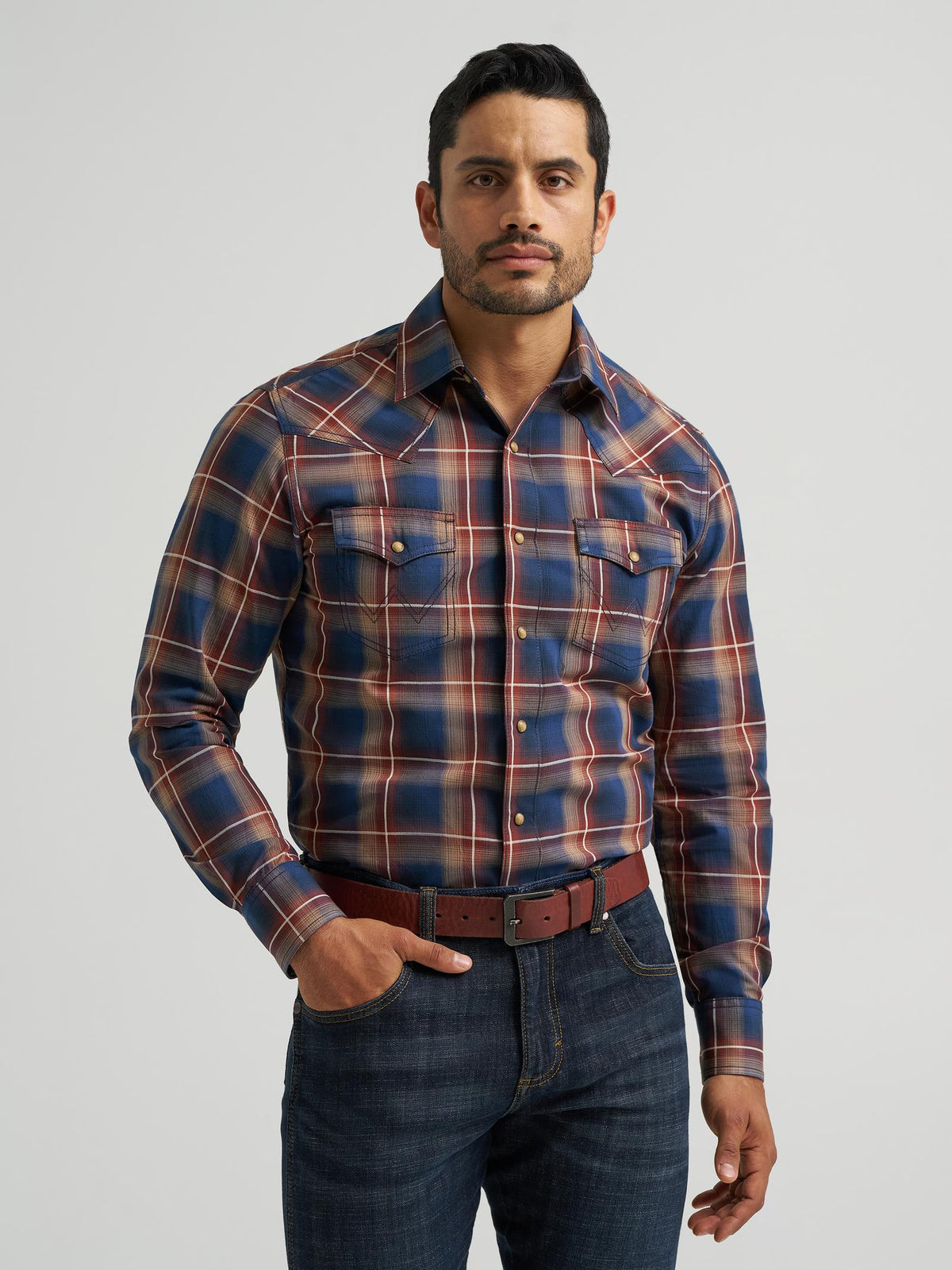 Wrangler Retro Premium Men's Blue Multi Plaid Snap Shirt