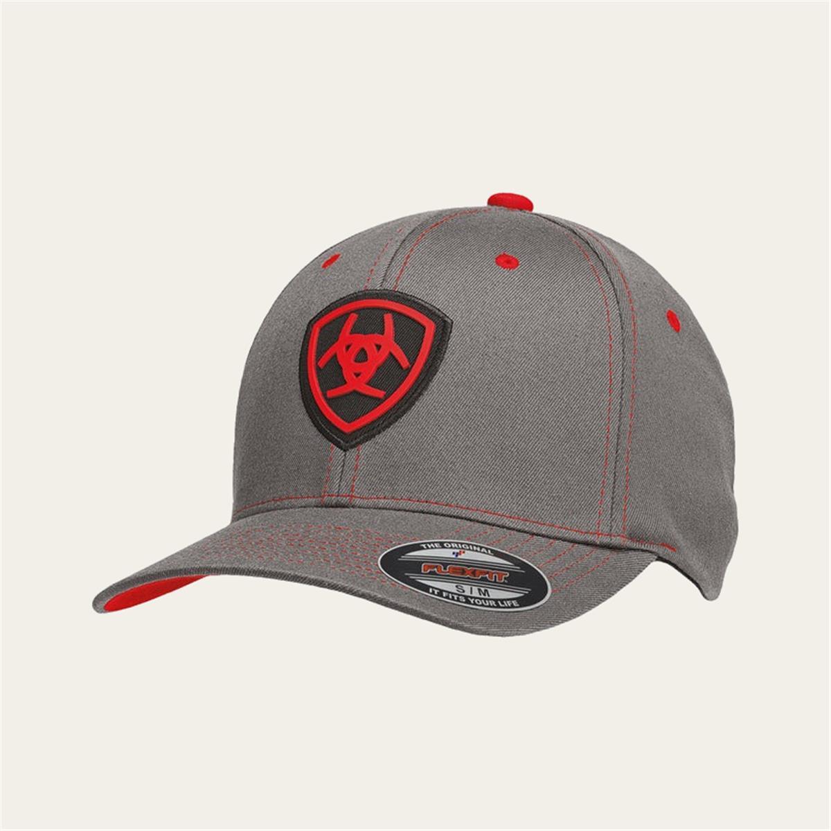 Ariat Men’s Flexfit® Shield Logo Grey/Red Cap