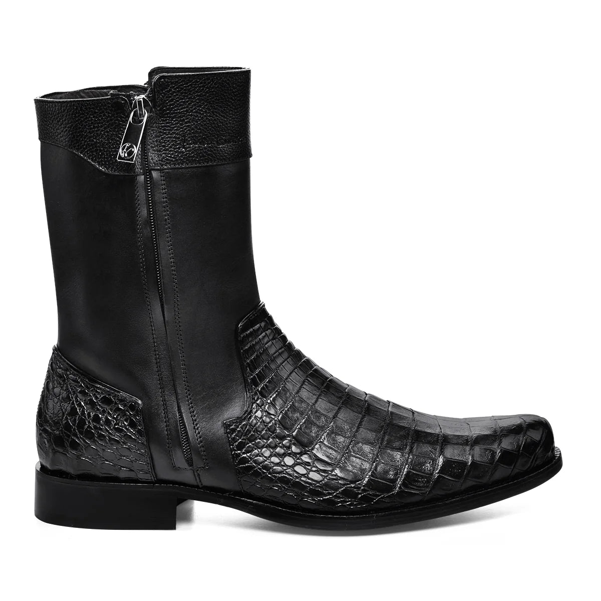 Cuadra Men's Black Dress Boots in Genuine Cayman Leather