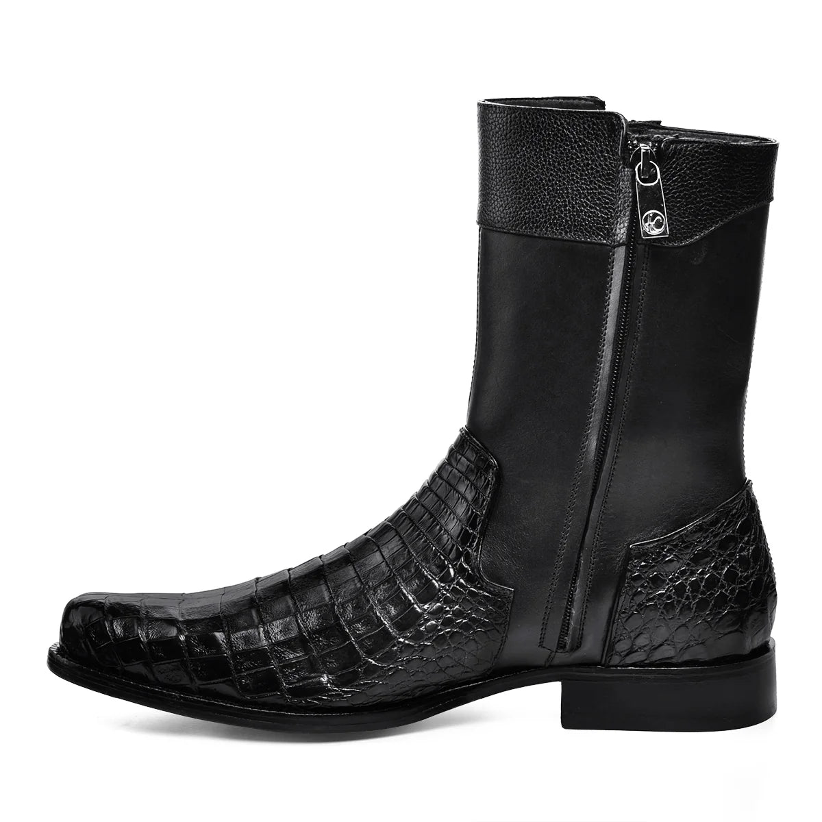 Cuadra Men's Black Dress Boots in Genuine Cayman Leather