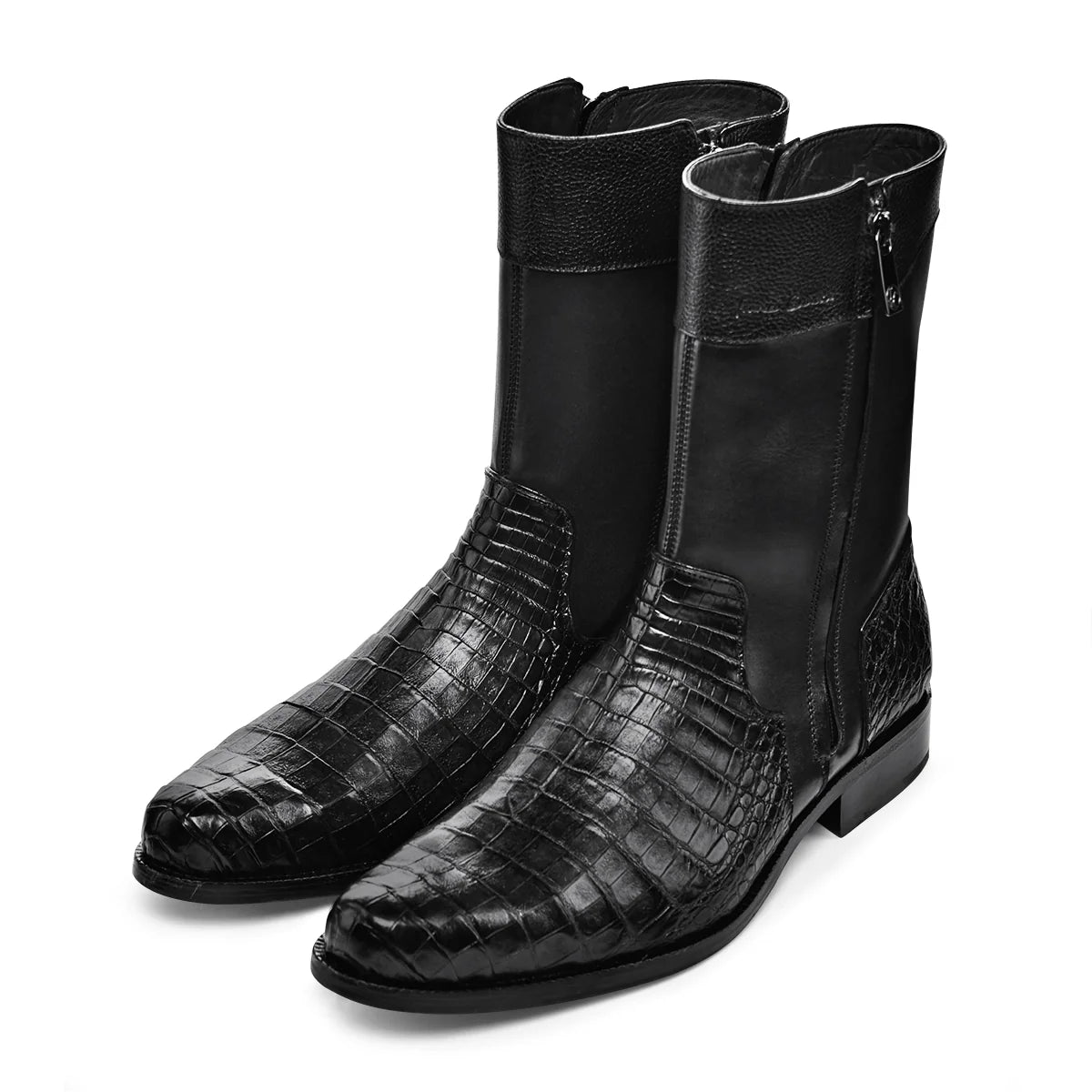 Cuadra Men's Black Dress Boots in Genuine Cayman Leather