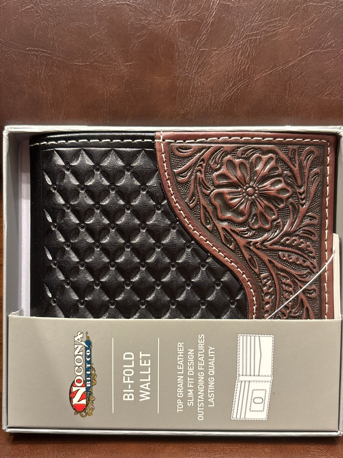 Mens Bifold Wallet Floral Overlay - Nocona