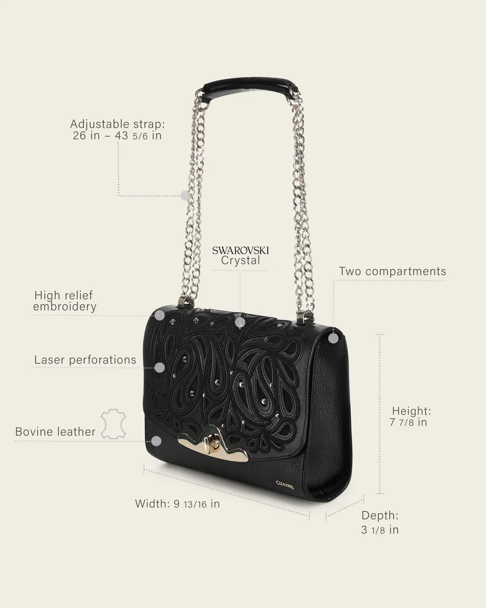 Cuadra Women’s Leather Shoulder Bag Clutch Style With Crystals