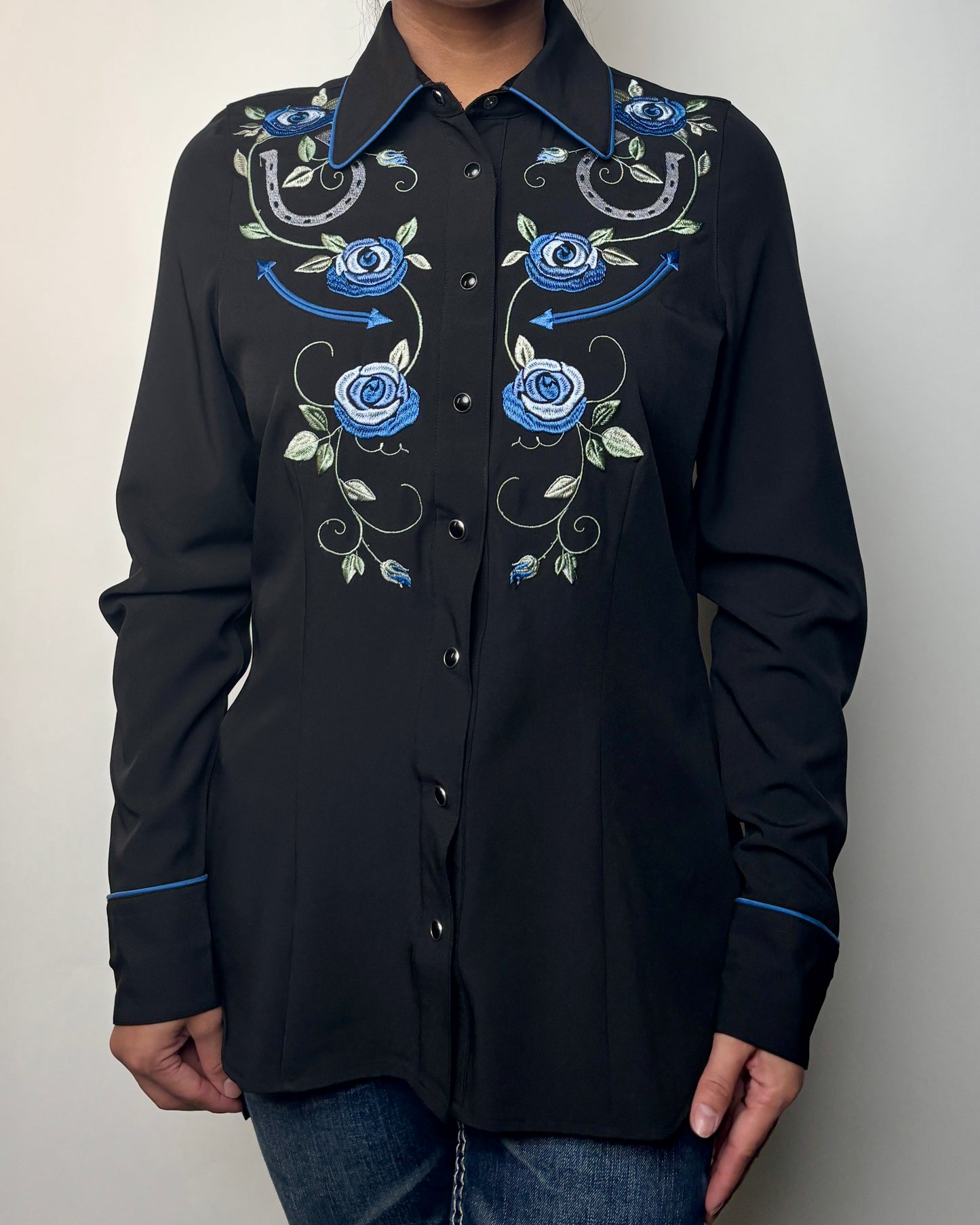 Womens L/S Snap Western Embroidered Shirt Roper