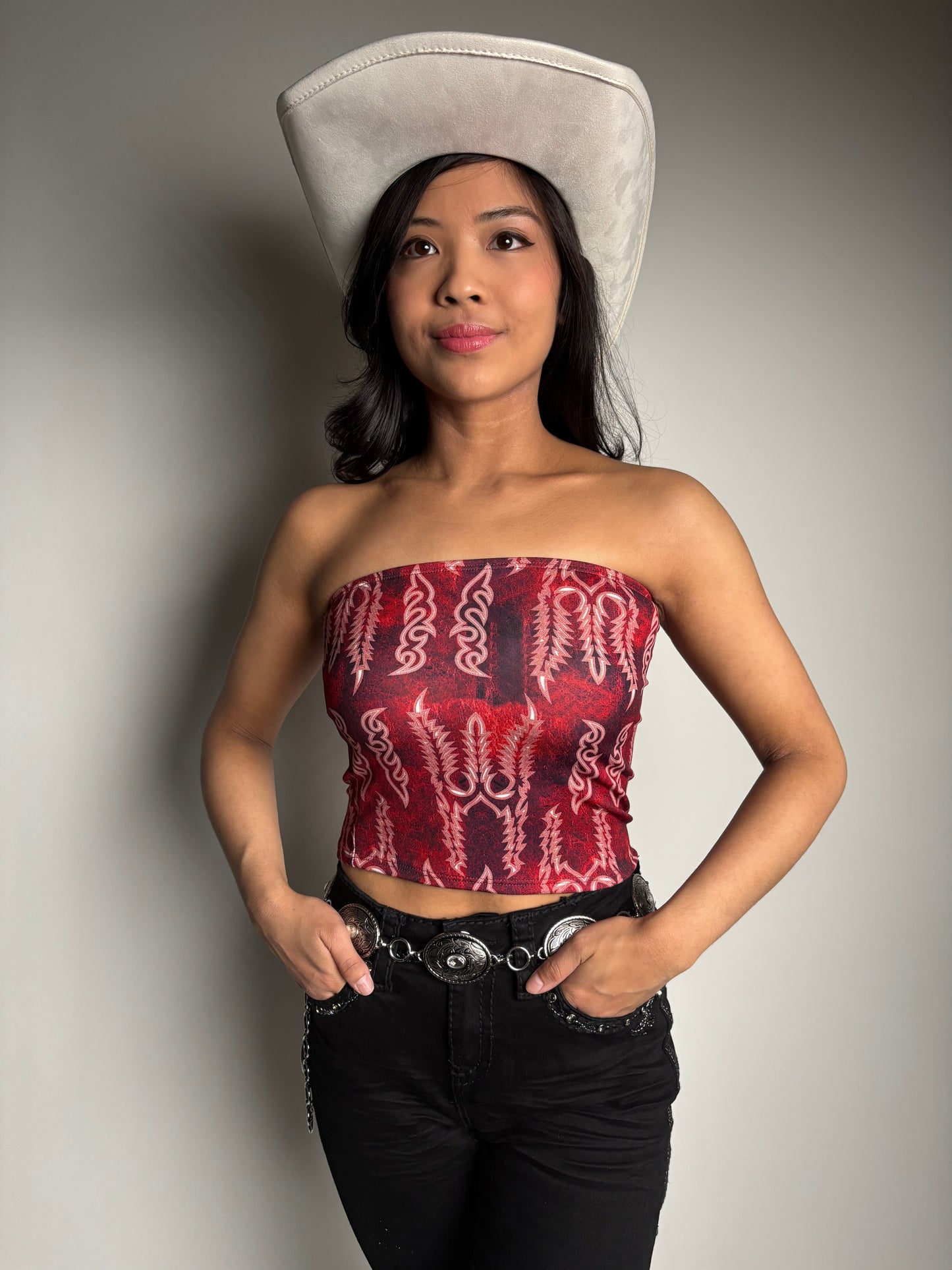 Women’s Red Printed Tube Top - Lucky & Blessed