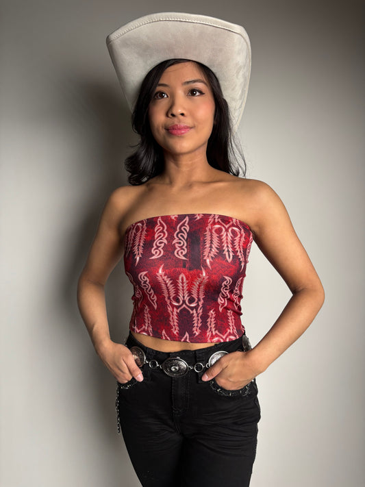Women’s Red Printed Tube Top - Lucky & Blessed