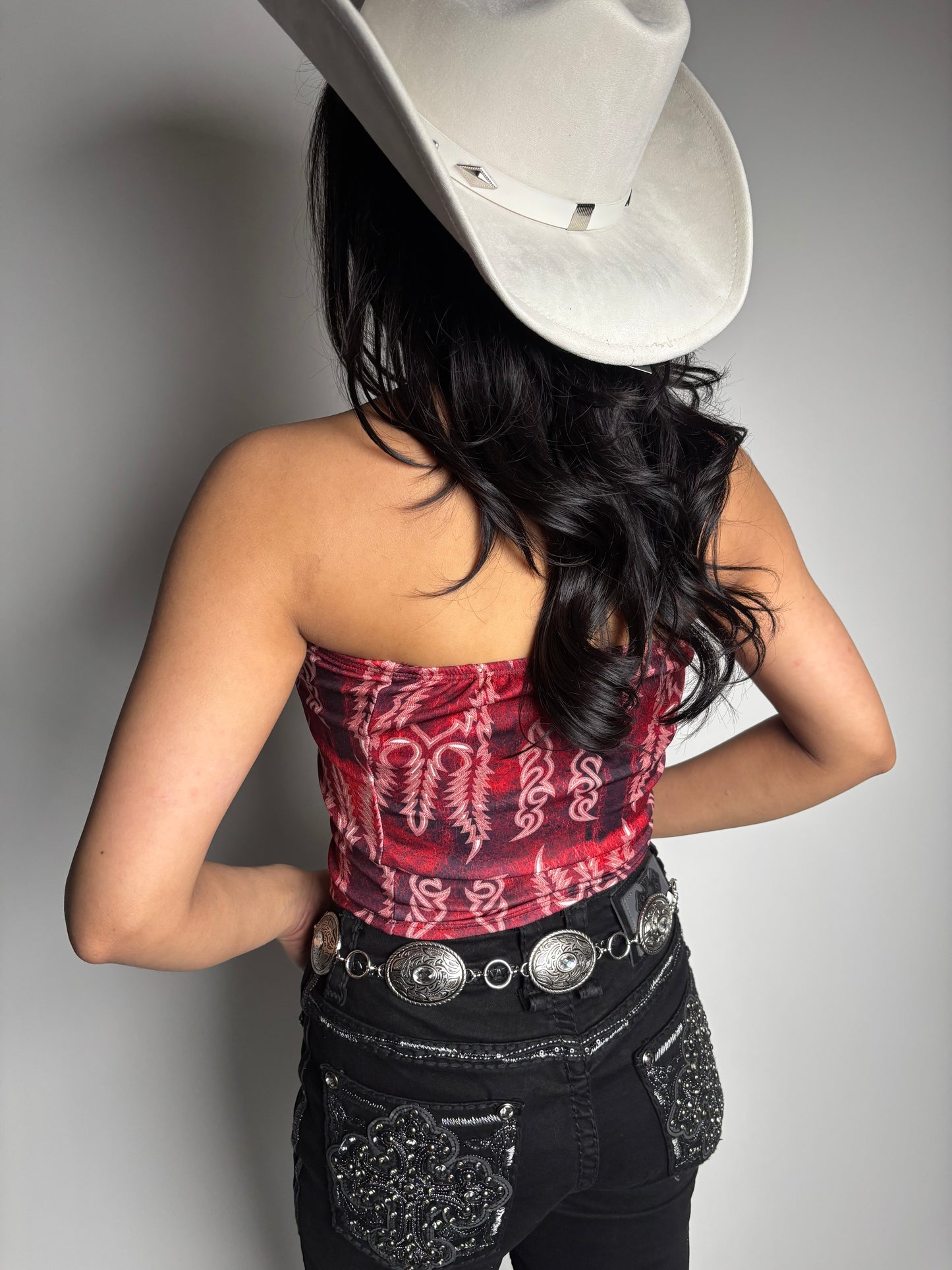 Women’s Red Printed Tube Top - Lucky & Blessed