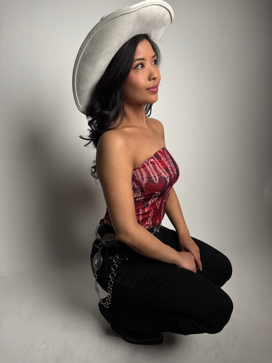 Women’s Red Printed Tube Top - Lucky & Blessed