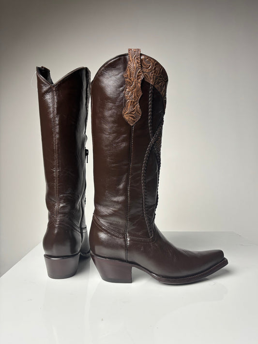 Women's Brown Tall boot - White Diamond