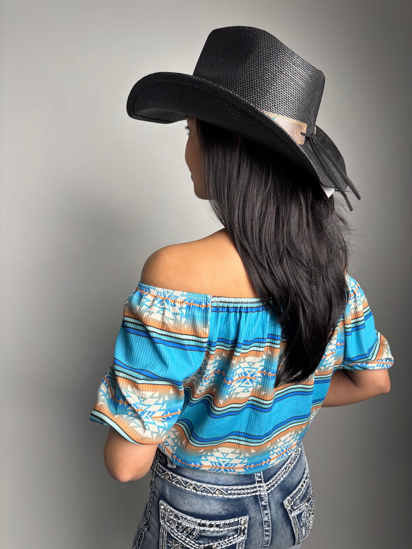 Women's Aztec Printed Off Shoulder Elastic Waist Top - Lucky & Blessed