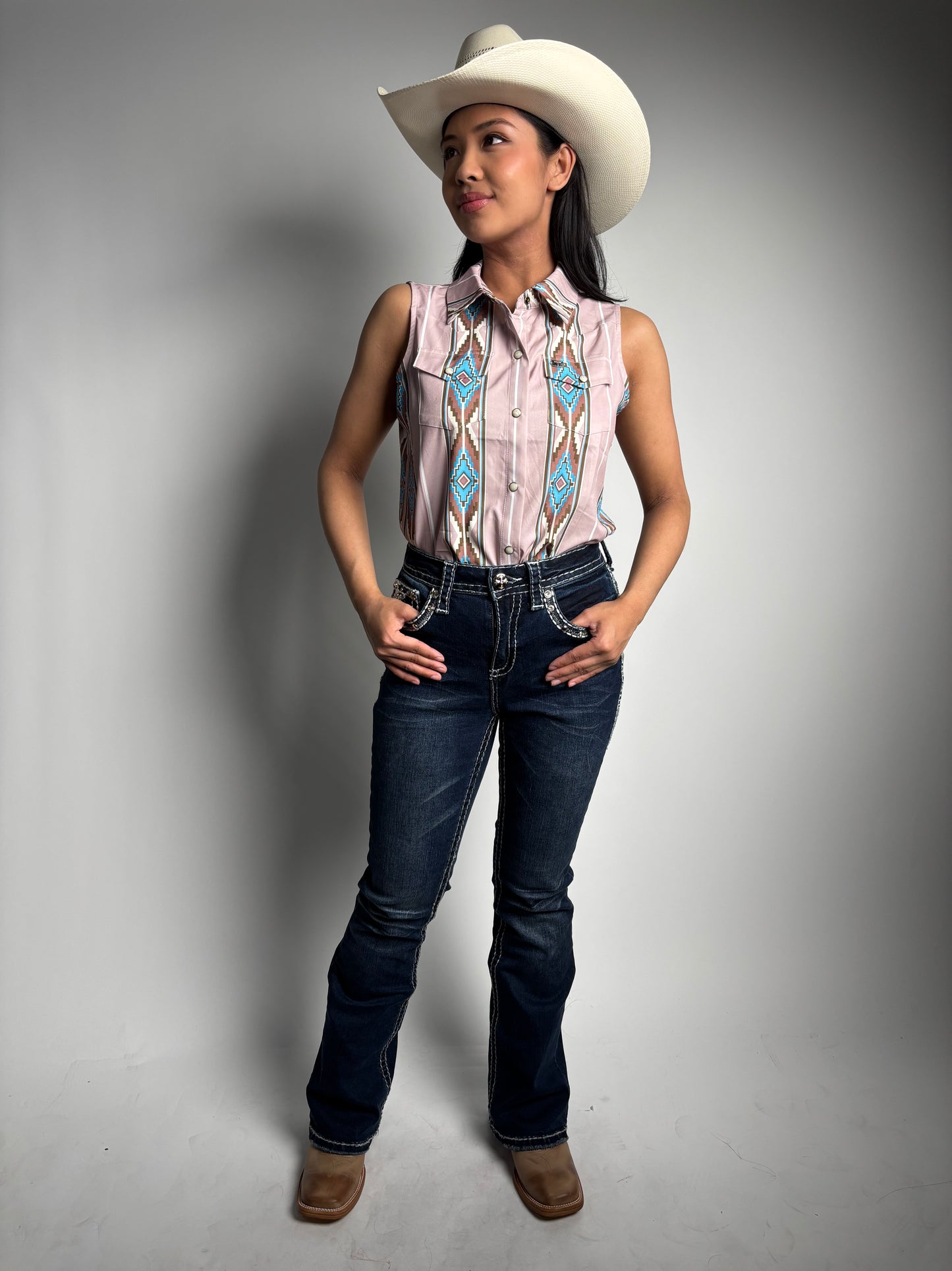 Women's Aztec Retro 90s Printed Sleeveless Shirt - Lucky & Blessed