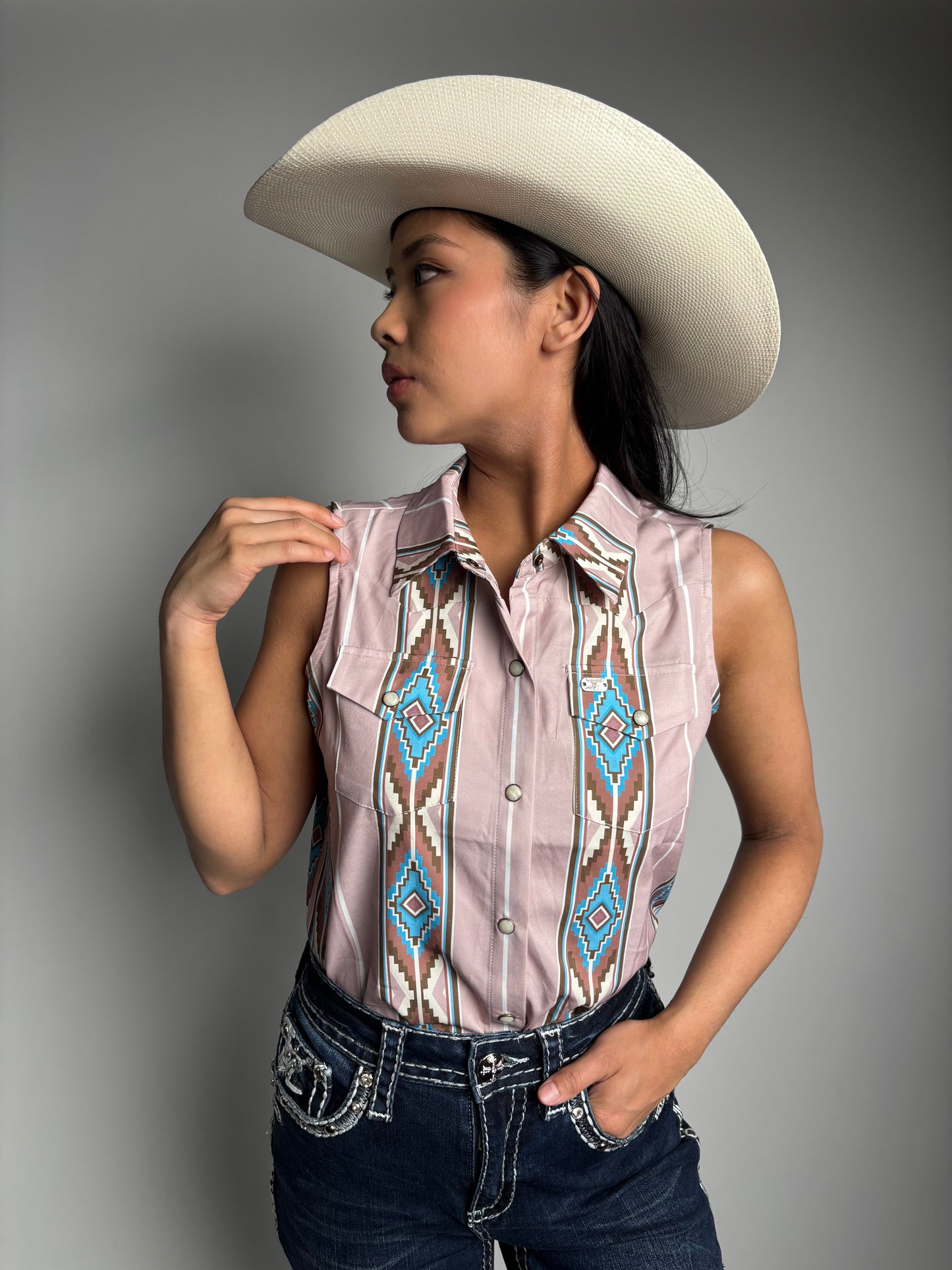 Women's Aztec Retro 90s Printed Sleeveless Shirt - Lucky & Blessed