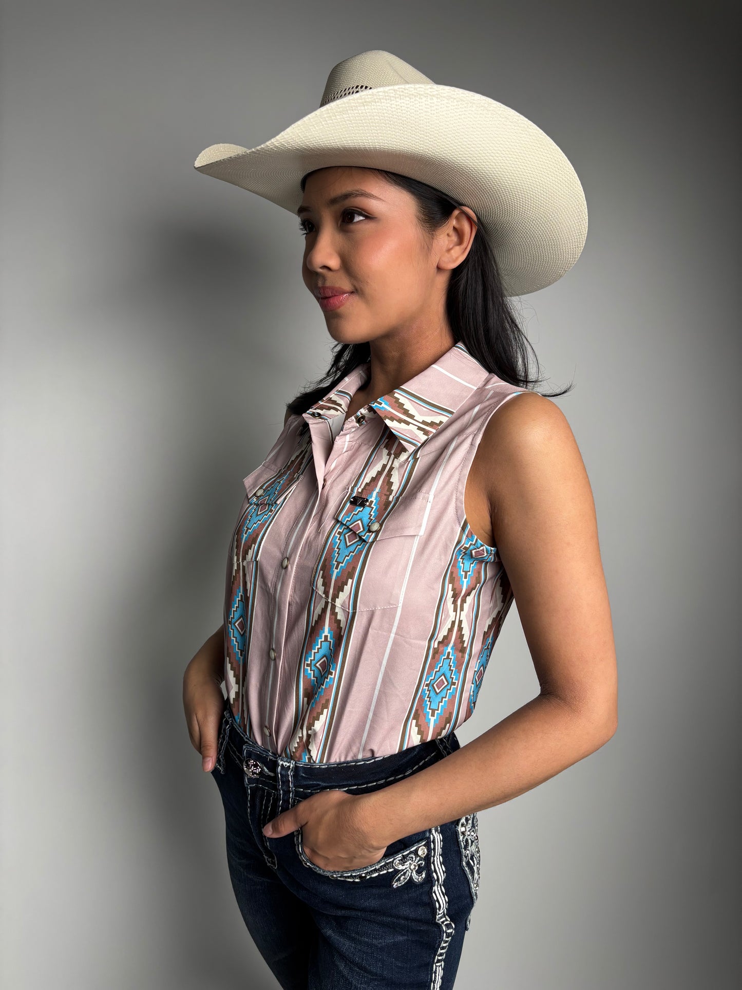 Women's Aztec Retro 90s Printed Sleeveless Shirt - Lucky & Blessed