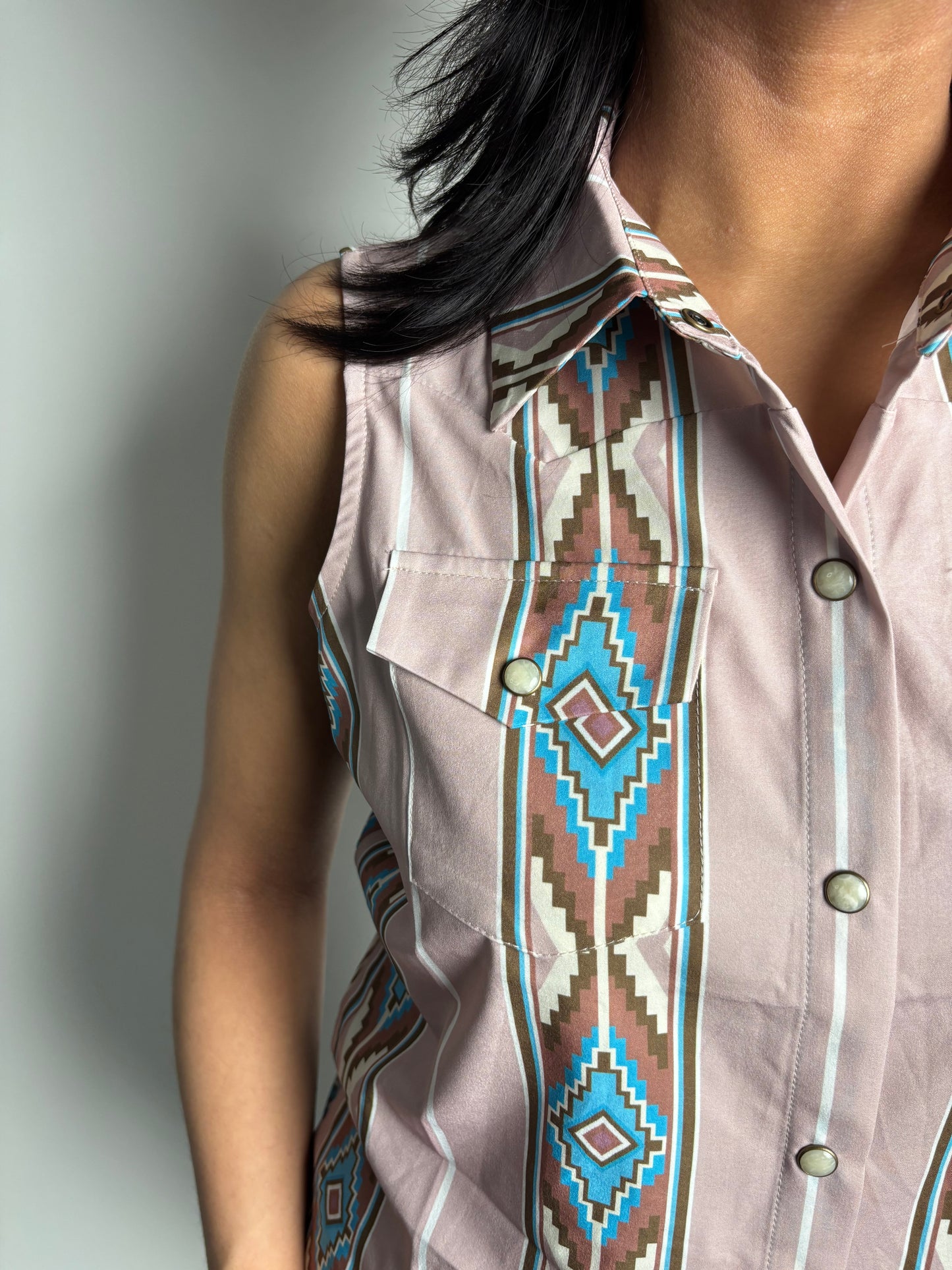 Women's Aztec Retro 90s Printed Sleeveless Shirt - Lucky & Blessed