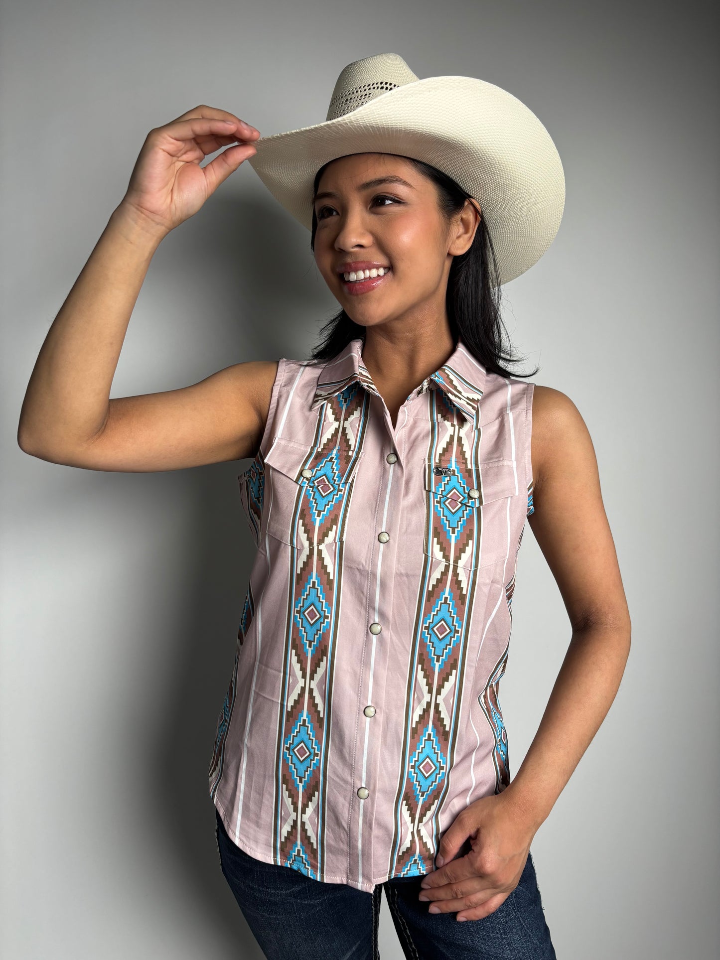 Women's Aztec Retro 90s Printed Sleeveless Shirt - Lucky & Blessed