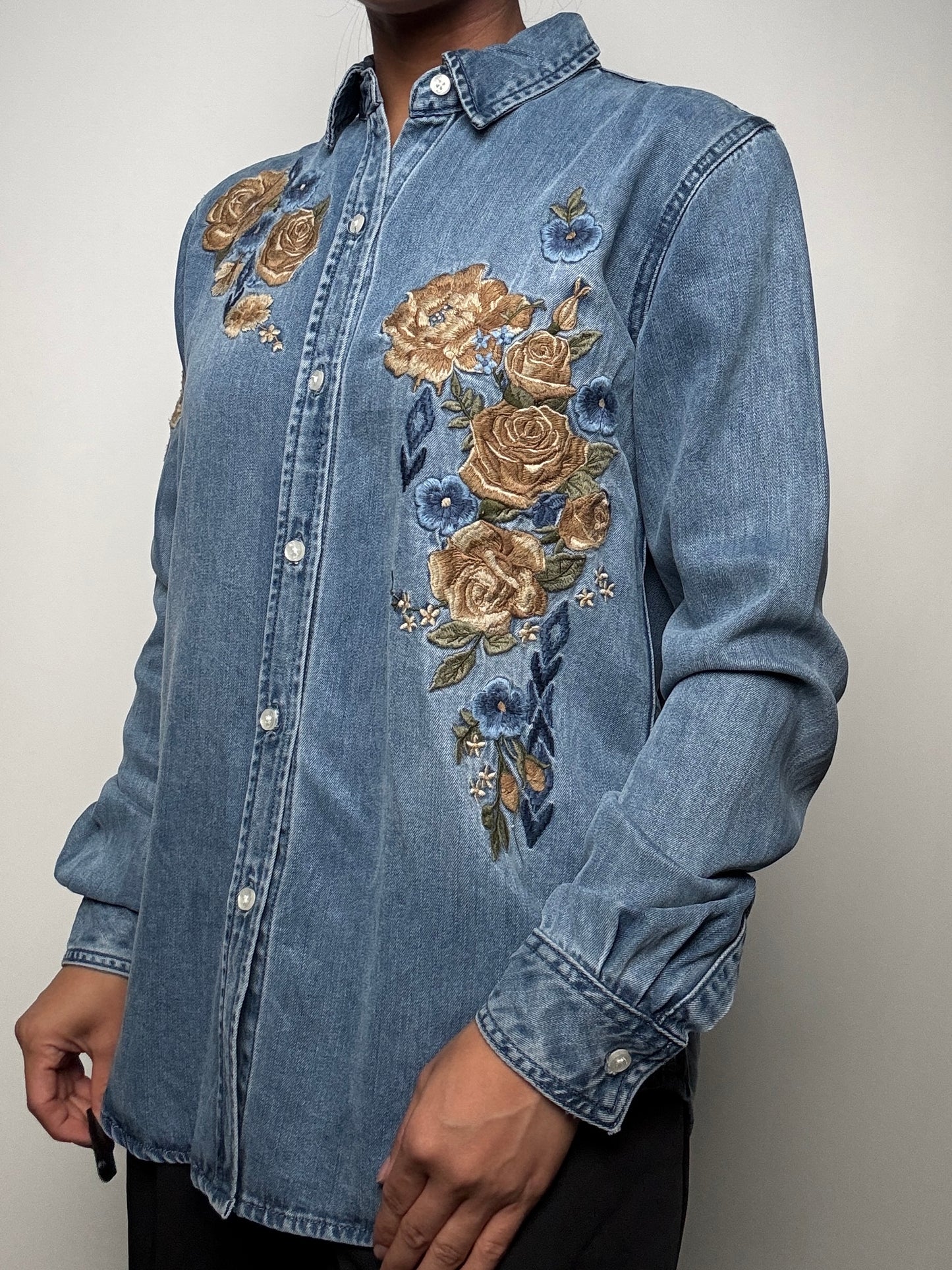 Stetson Womens L/S Denim Shirt with Floral Embroidery