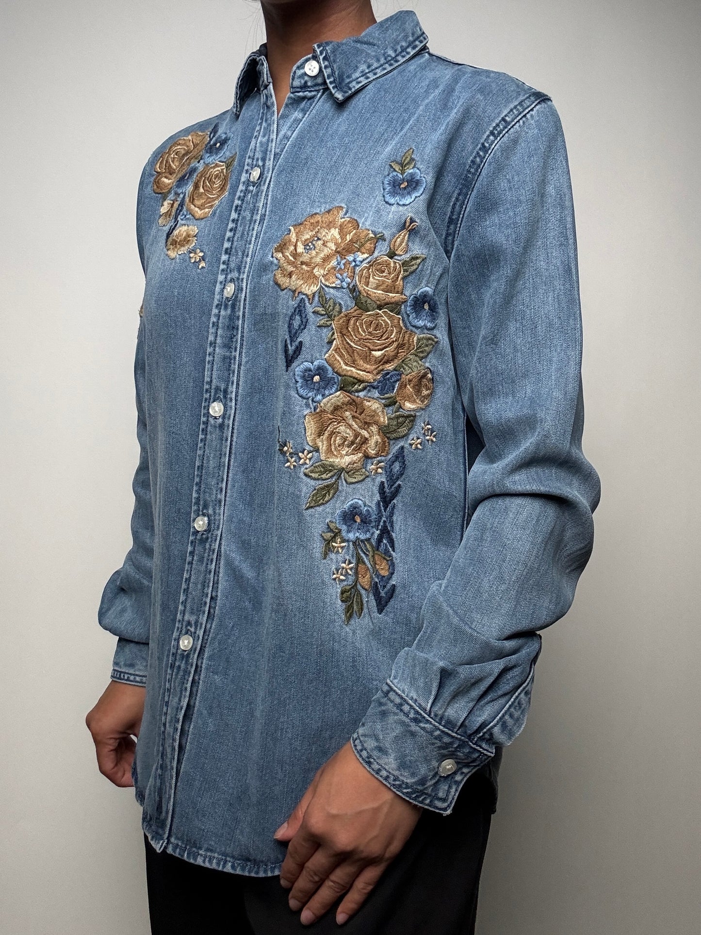 Stetson Womens L/S Denim Shirt with Floral Embroidery
