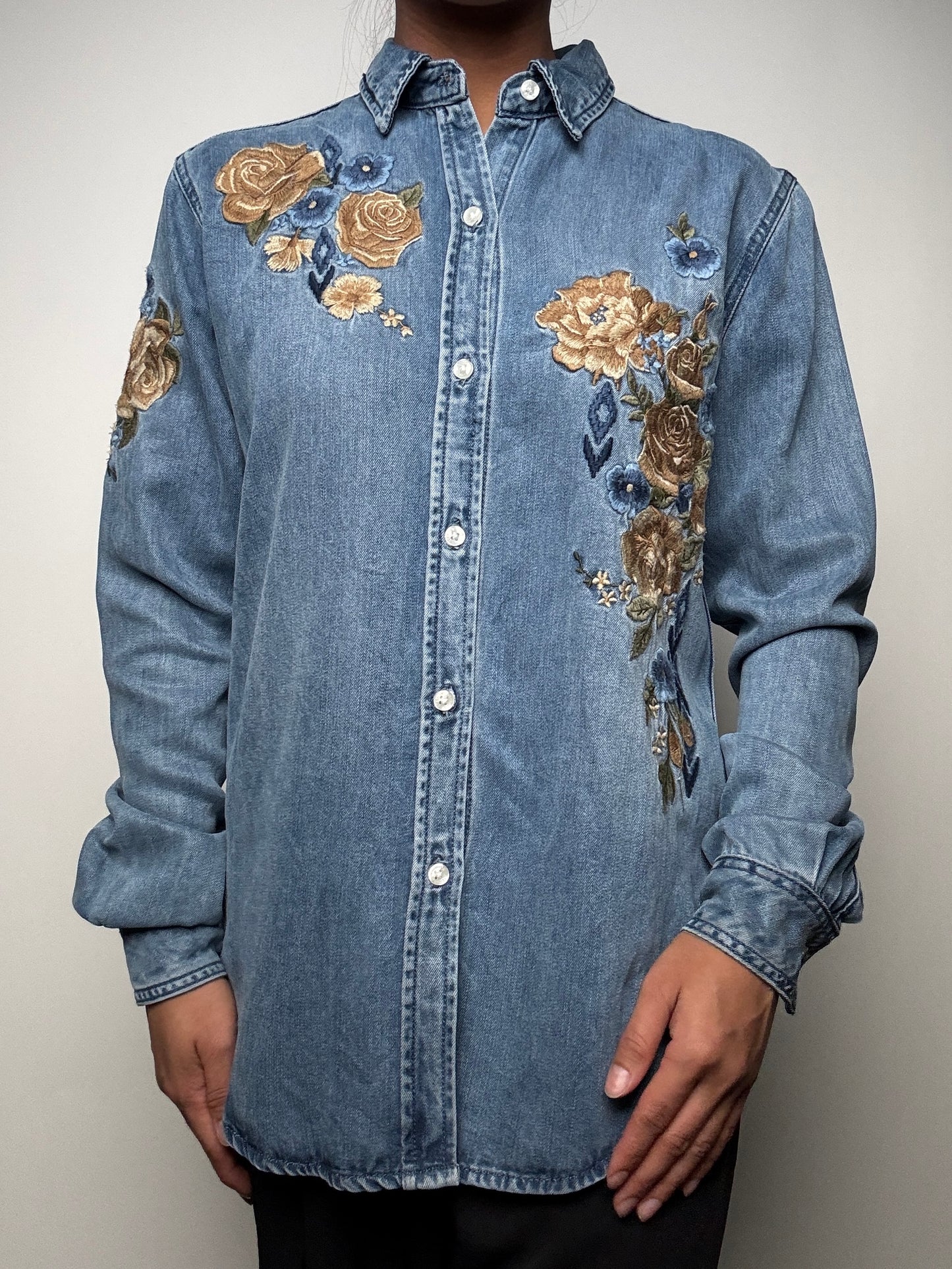 Stetson Womens L/S Denim Shirt with Floral Embroidery
