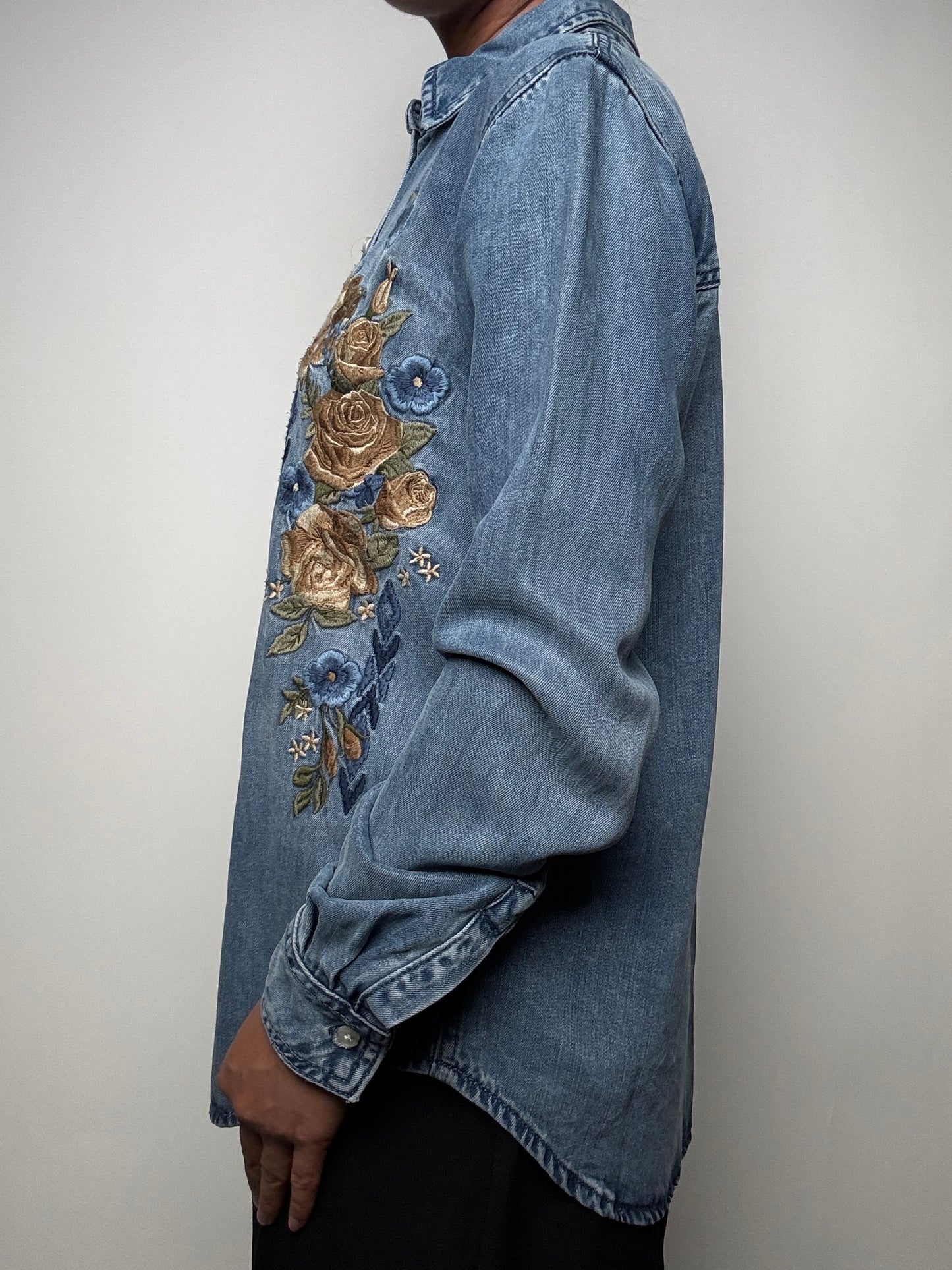 Stetson Womens L/S Denim Shirt with Floral Embroidery