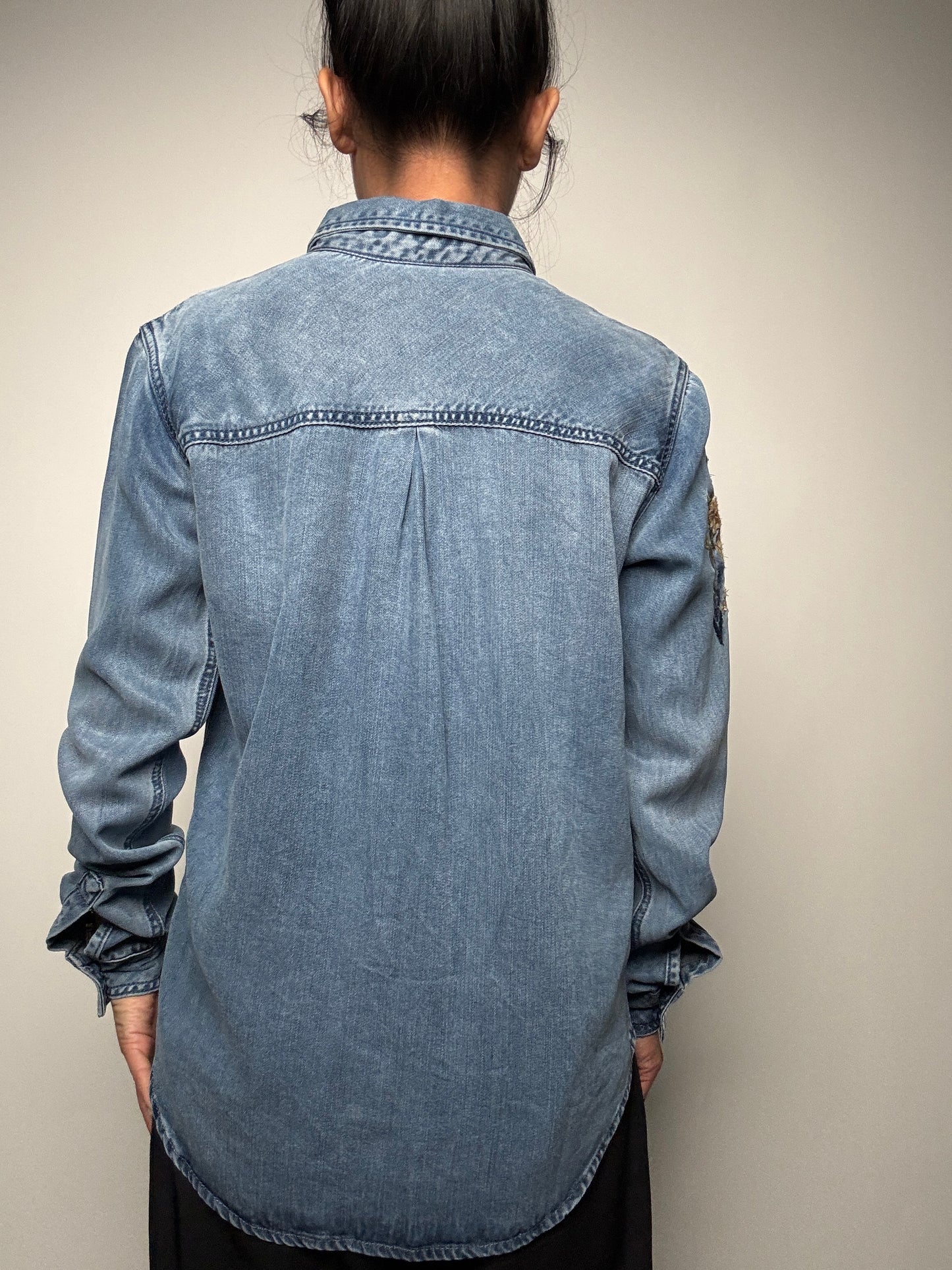 Stetson Womens L/S Denim Shirt with Floral Embroidery
