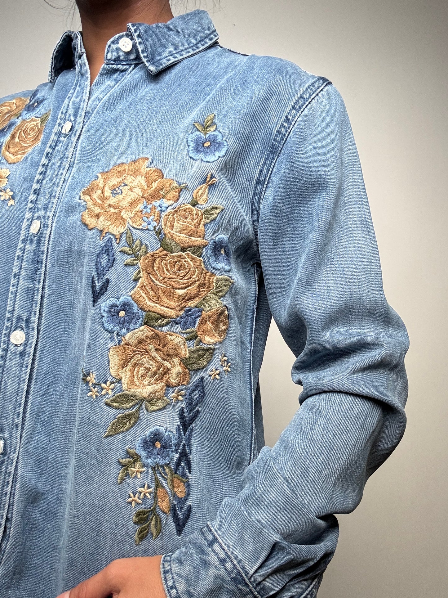 Stetson Womens L/S Denim Shirt with Floral Embroidery