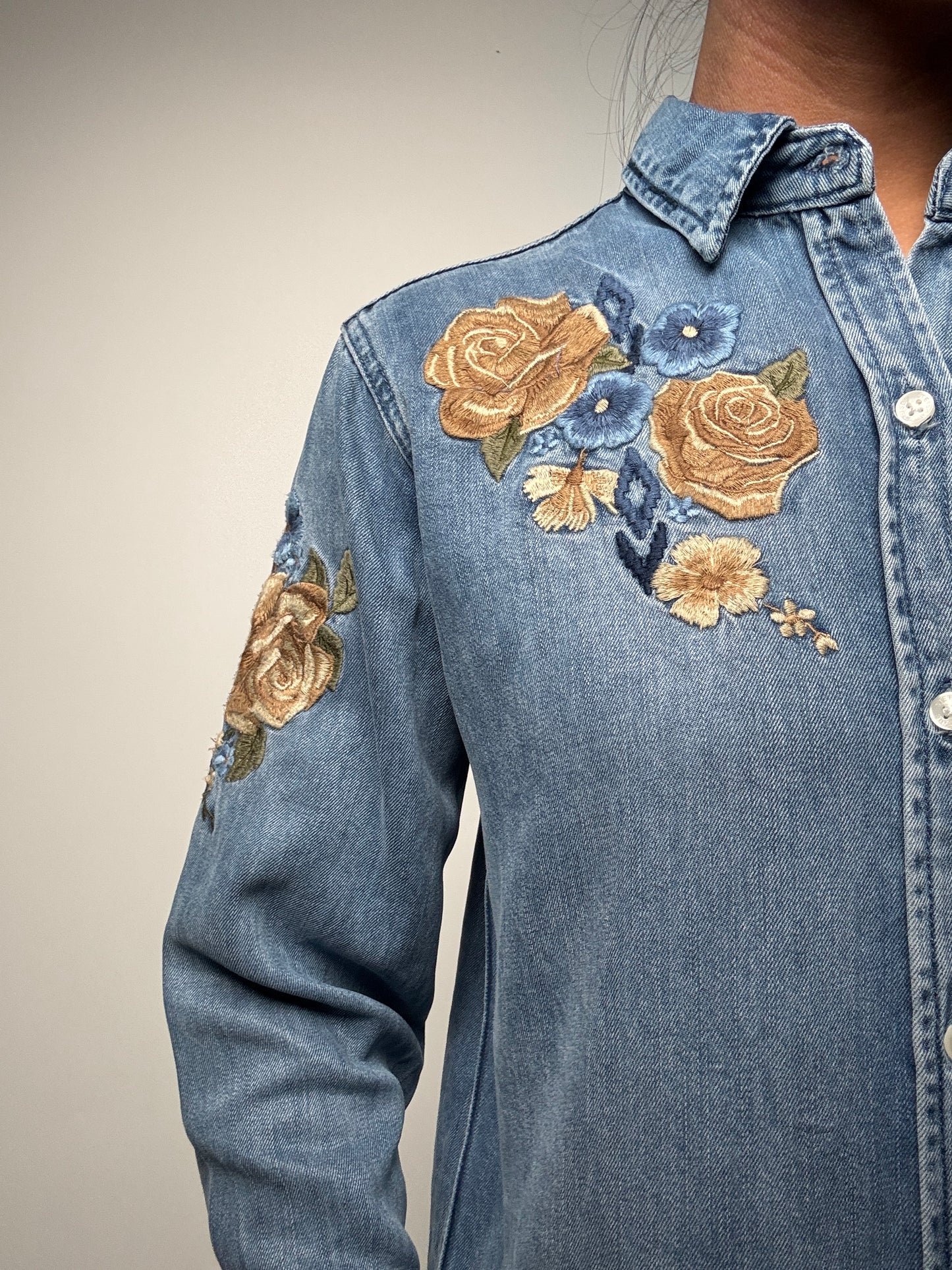 Stetson Womens L/S Denim Shirt with Floral Embroidery