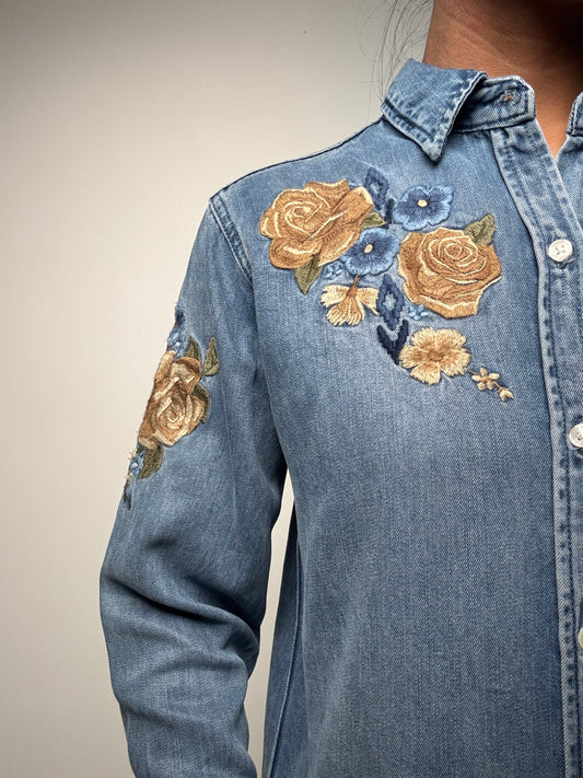 Stetson Womens L/S Denim Shirt with Floral Embroidery