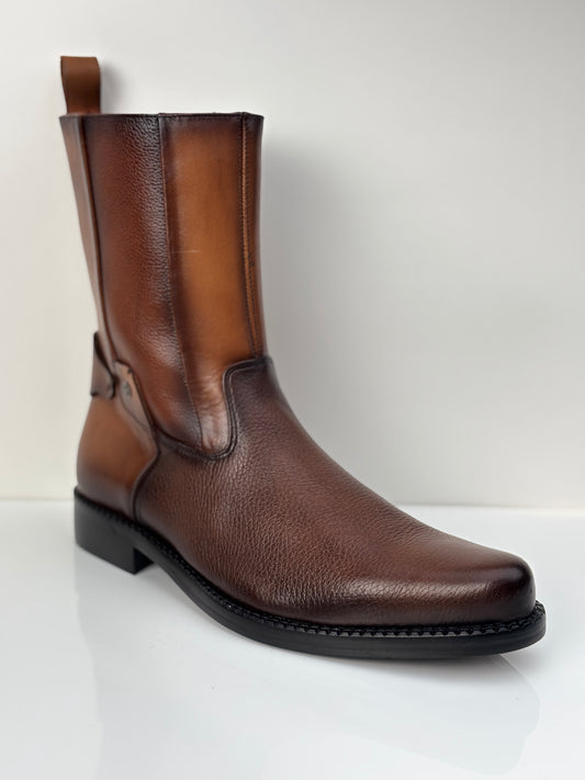 Cuadra Men's Honey Deer Leather with Zipper Round Toe Boot