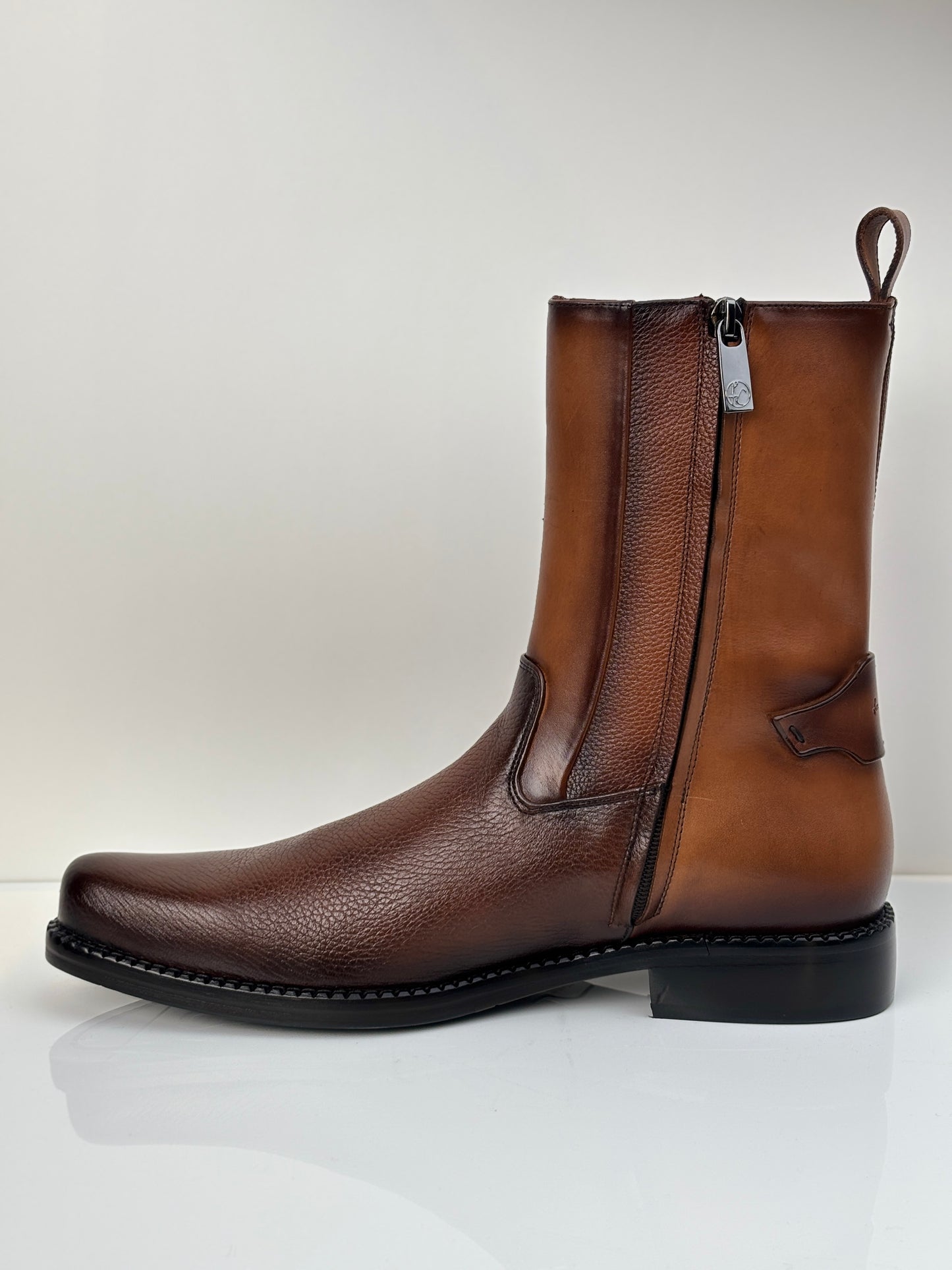 Cuadra Men's Honey Deer Leather with Zipper Round Toe Boot