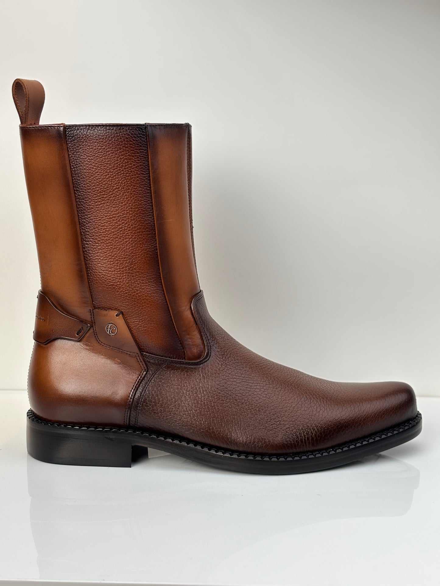 Cuadra Men's Honey Deer Leather with Zipper Round Toe Boot