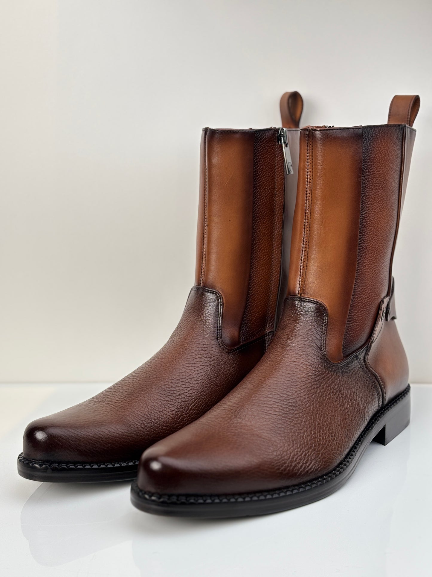 Cuadra Men's Honey Deer Leather with Zipper Round Toe Boot