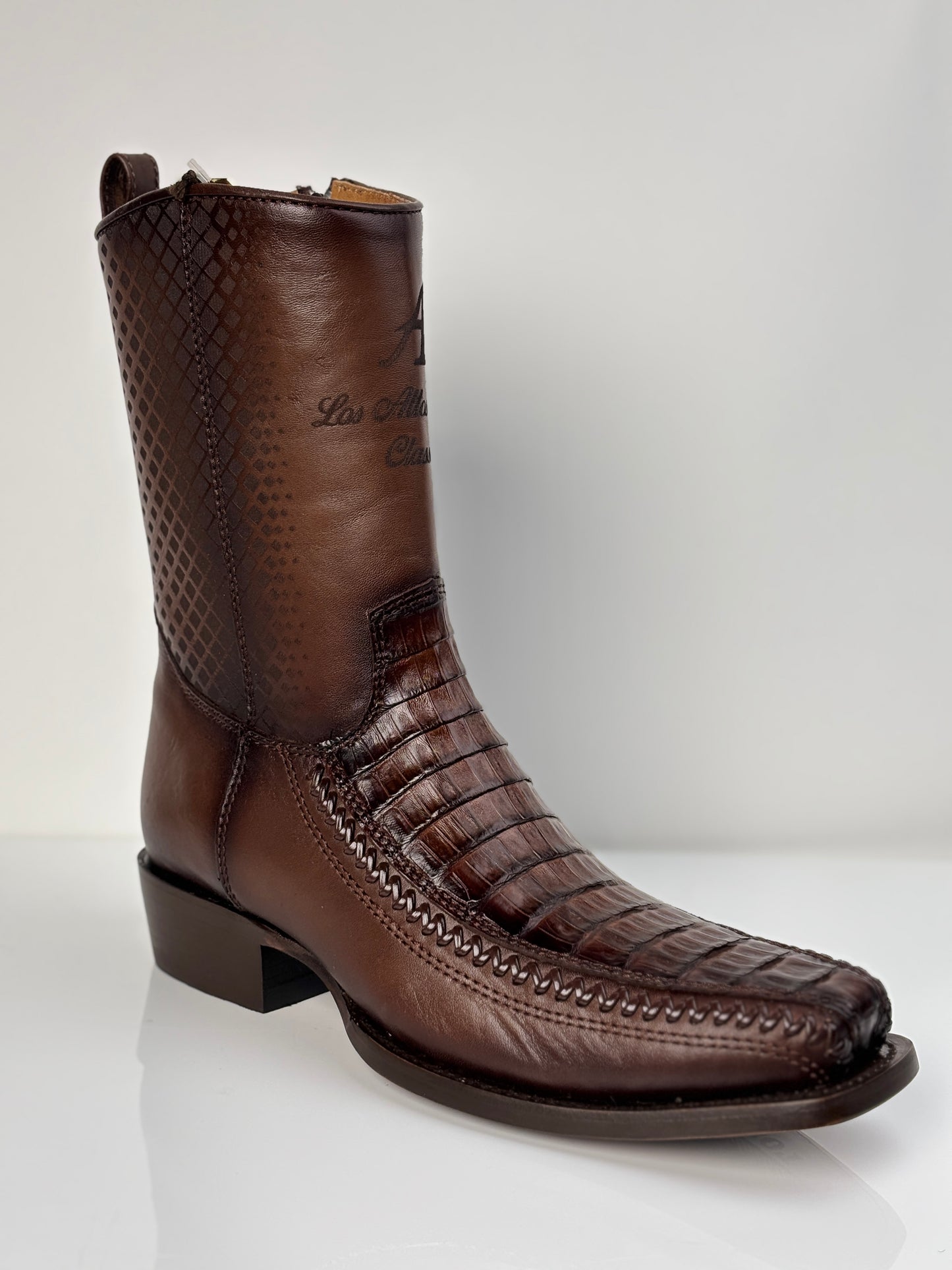 Men's Faded Brown Caiman Belly Dress Boots - Los Altos