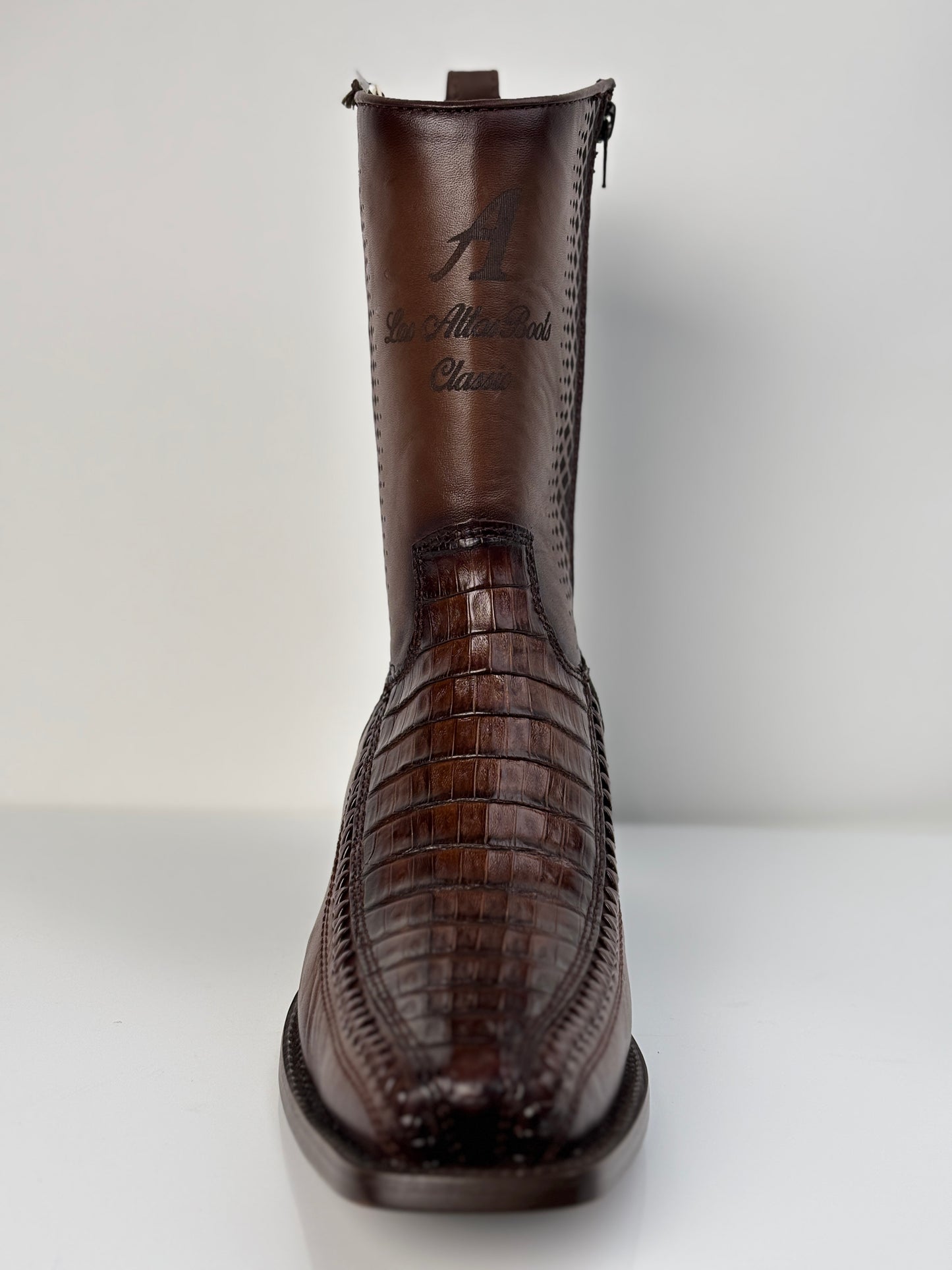 Men's Faded Brown Caiman Belly Dress Boots - Los Altos