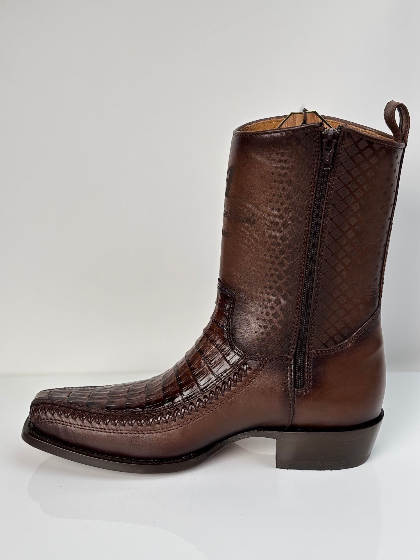 Men's Faded Brown Caiman Belly Dress Boots - Los Altos