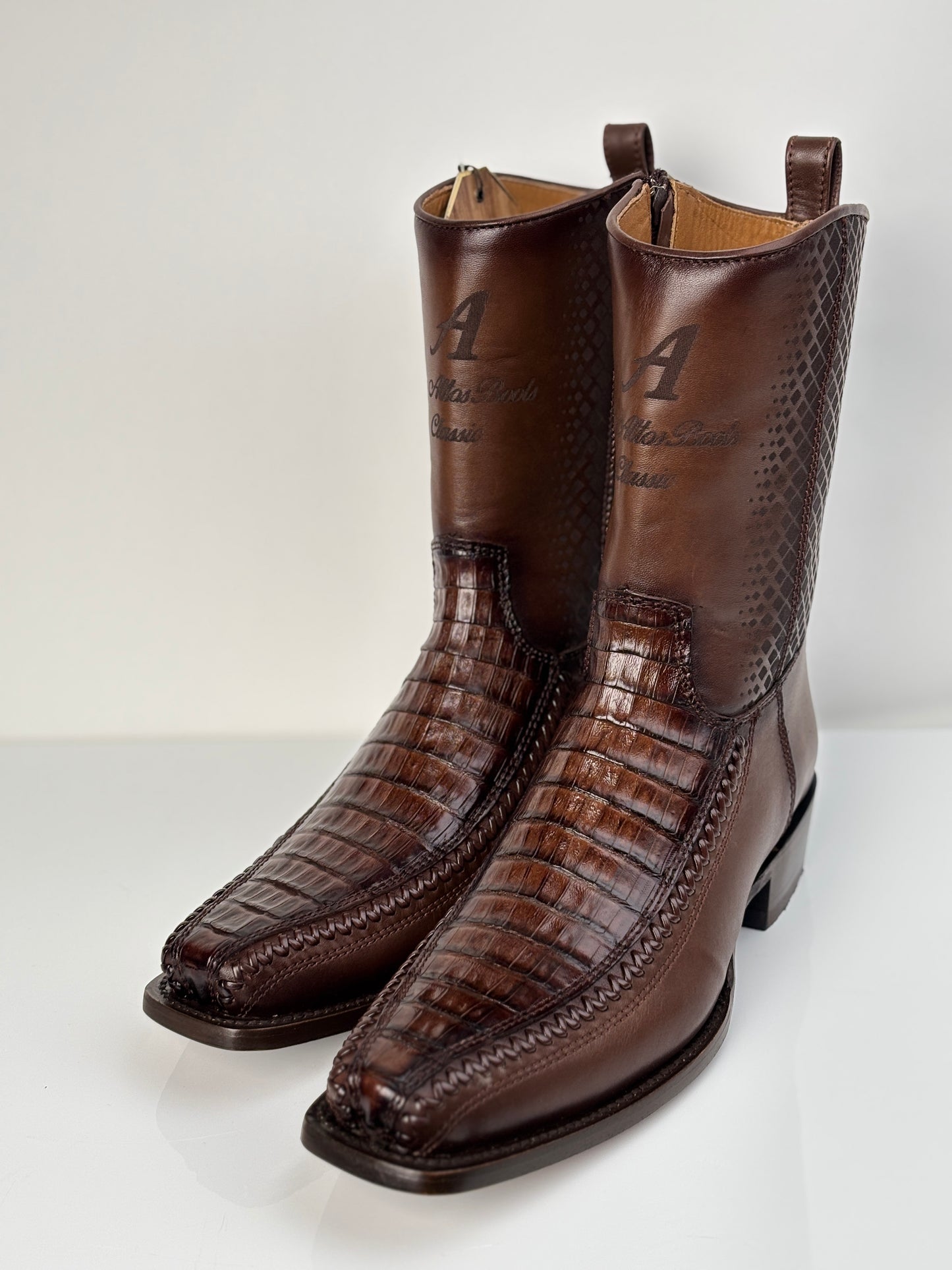 Men's Faded Brown Caiman Belly Dress Boots - Los Altos