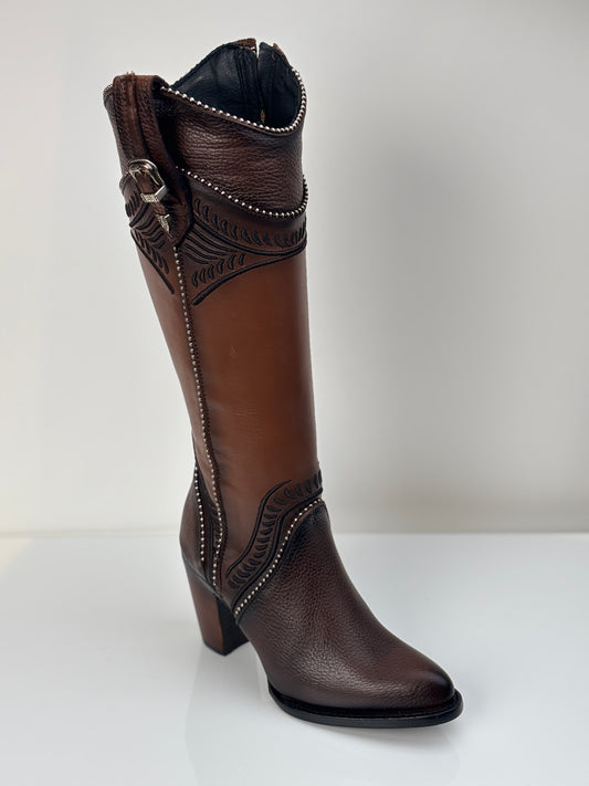 Cuadra Women's Honey Embroidered Round Toe Knee-High Boot