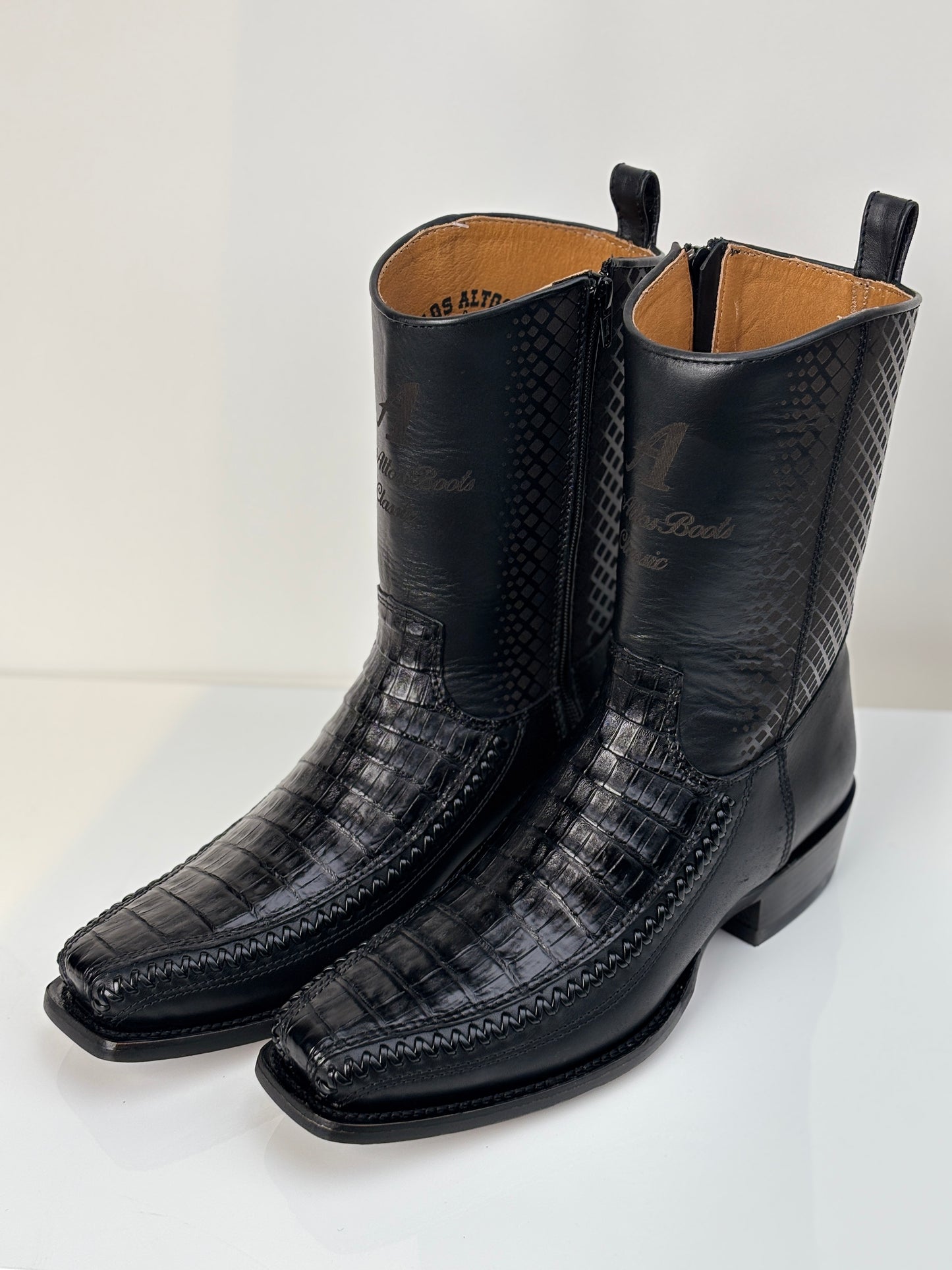 Men's black Caiman Belly Dress Boots - Los Altos