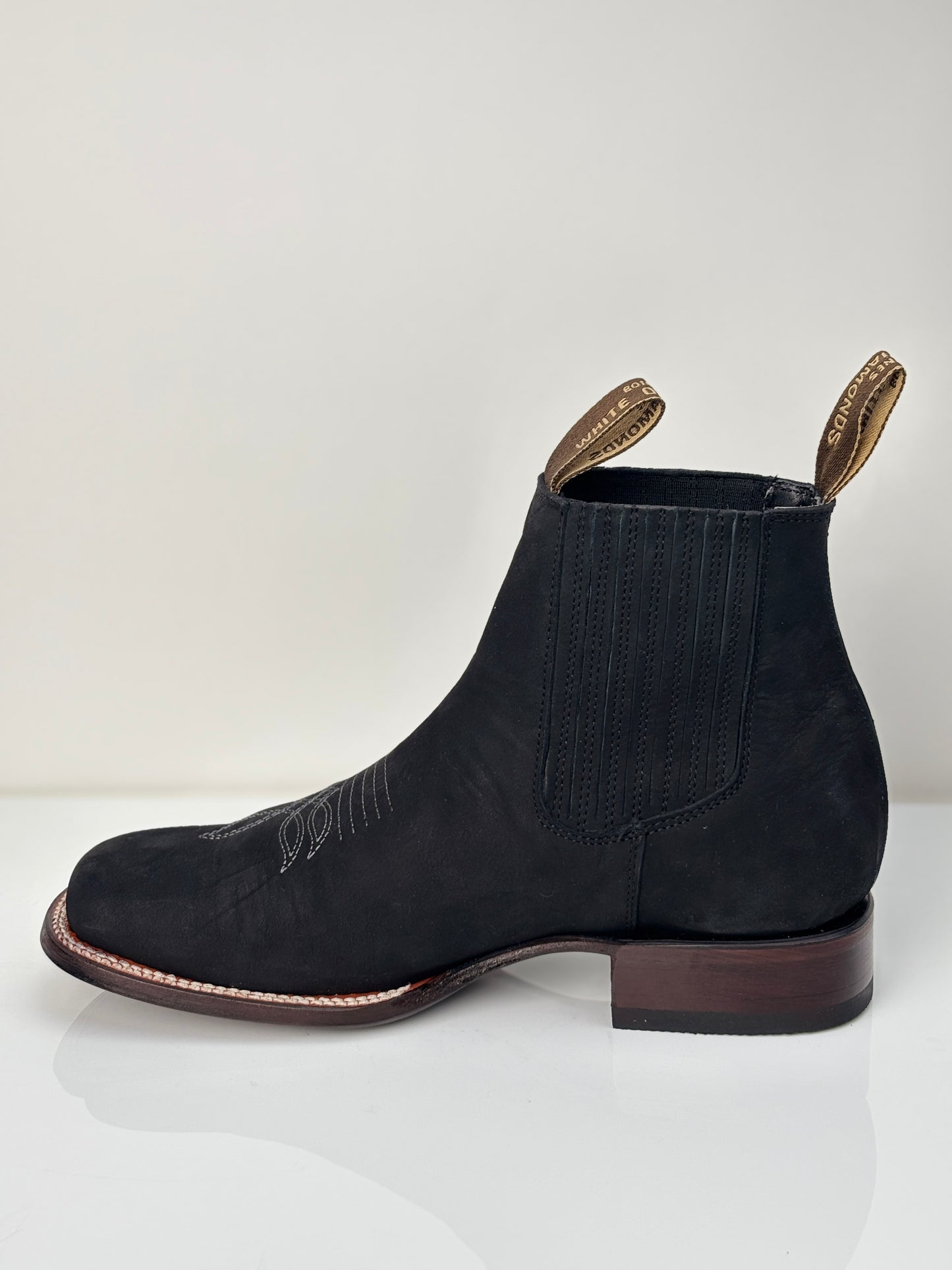 Men's Nubuck Bulldog Ankle Boot Botin - White Diamonds