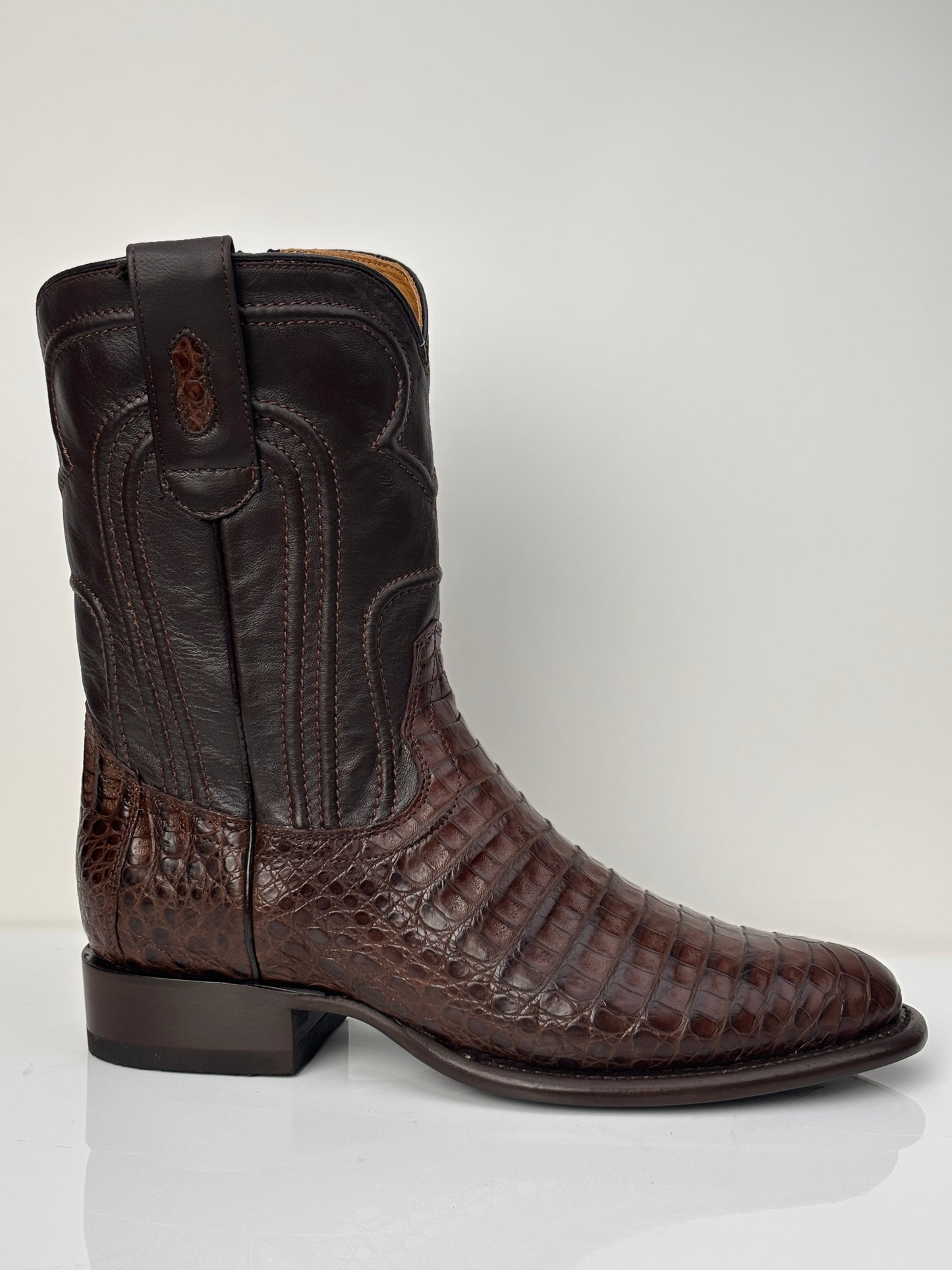 Men's Genuine Caiman Belly Boot in Roper Style with Zipper - Los Altos
